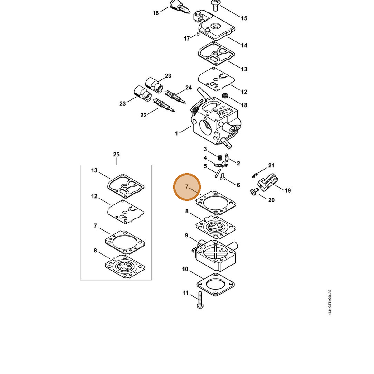 STIHL part 4134-129-0905 — IPL diagram snippet (6x zoom, amber highlight)