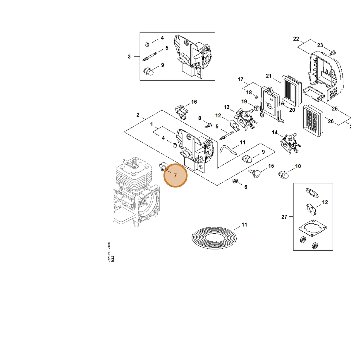 STIHL part 4134-129-3000 — IPL diagram snippet (6x zoom, amber highlight)
