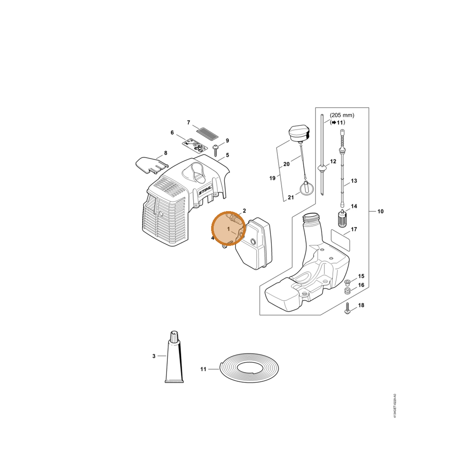 STIHL part 4134-140-0606 — IPL diagram snippet (6x zoom, amber highlight)