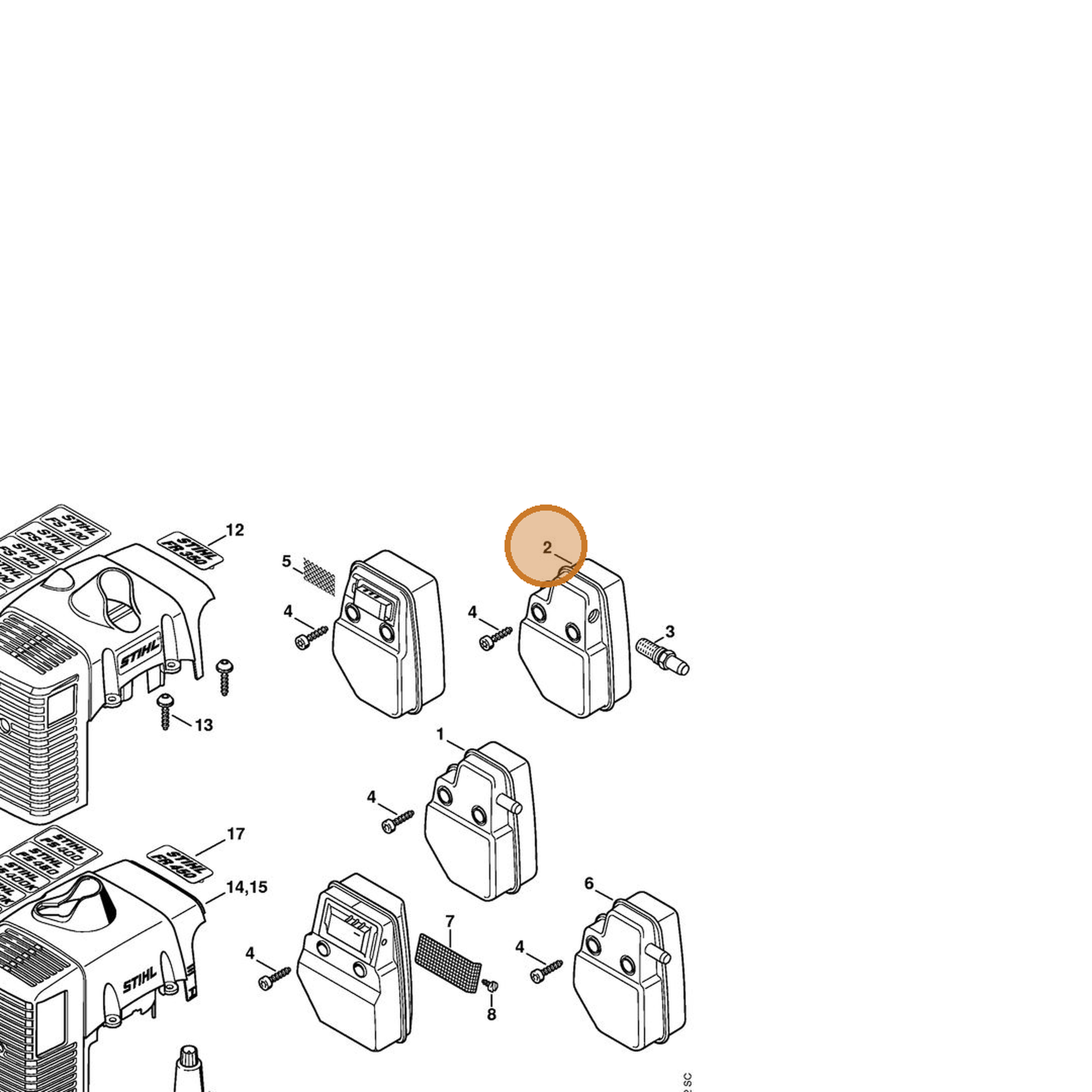STIHL part 4134-140-0607 — IPL diagram snippet (6x zoom, amber highlight)
