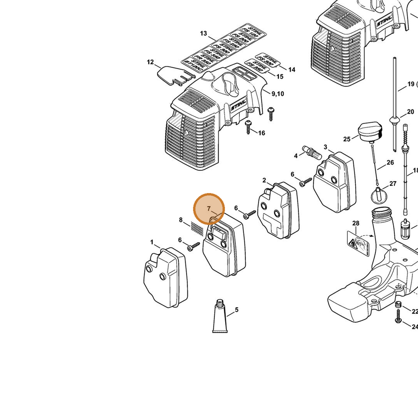 STIHL part 4134-140-0652 — IPL diagram snippet (6x zoom, amber highlight)