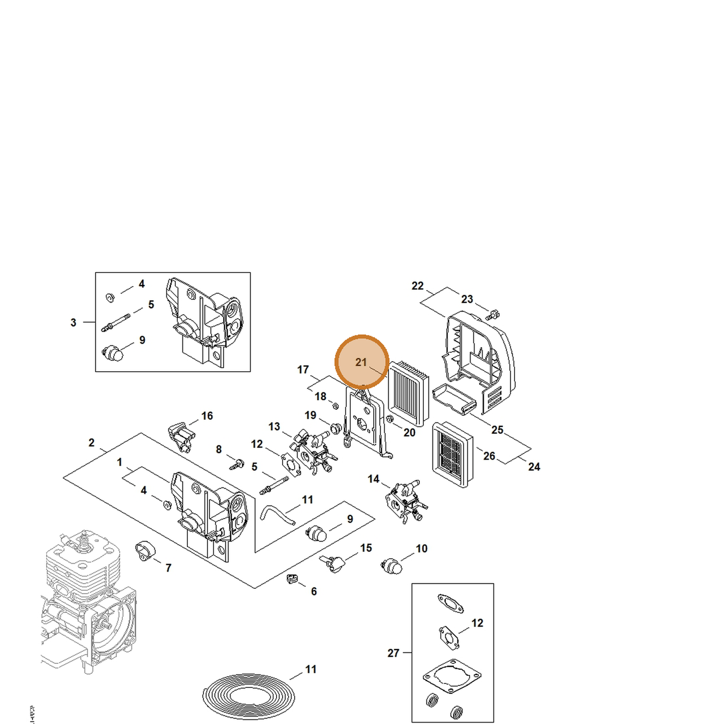 STIHL part 4134-141-0300 — IPL diagram snippet (6x zoom, amber highlight)