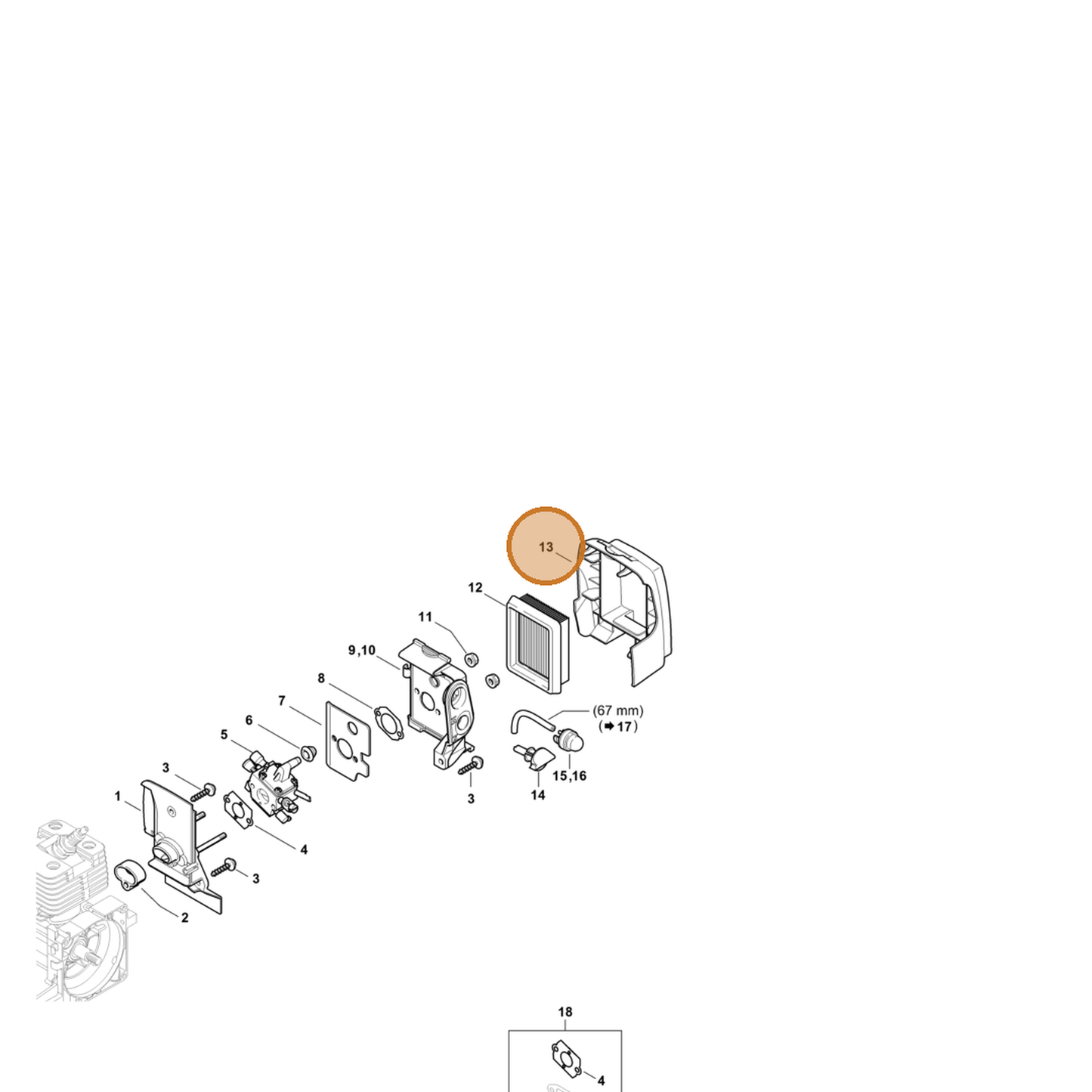 STIHL part 4134-141-0500 — IPL diagram snippet (6x zoom, amber highlight)