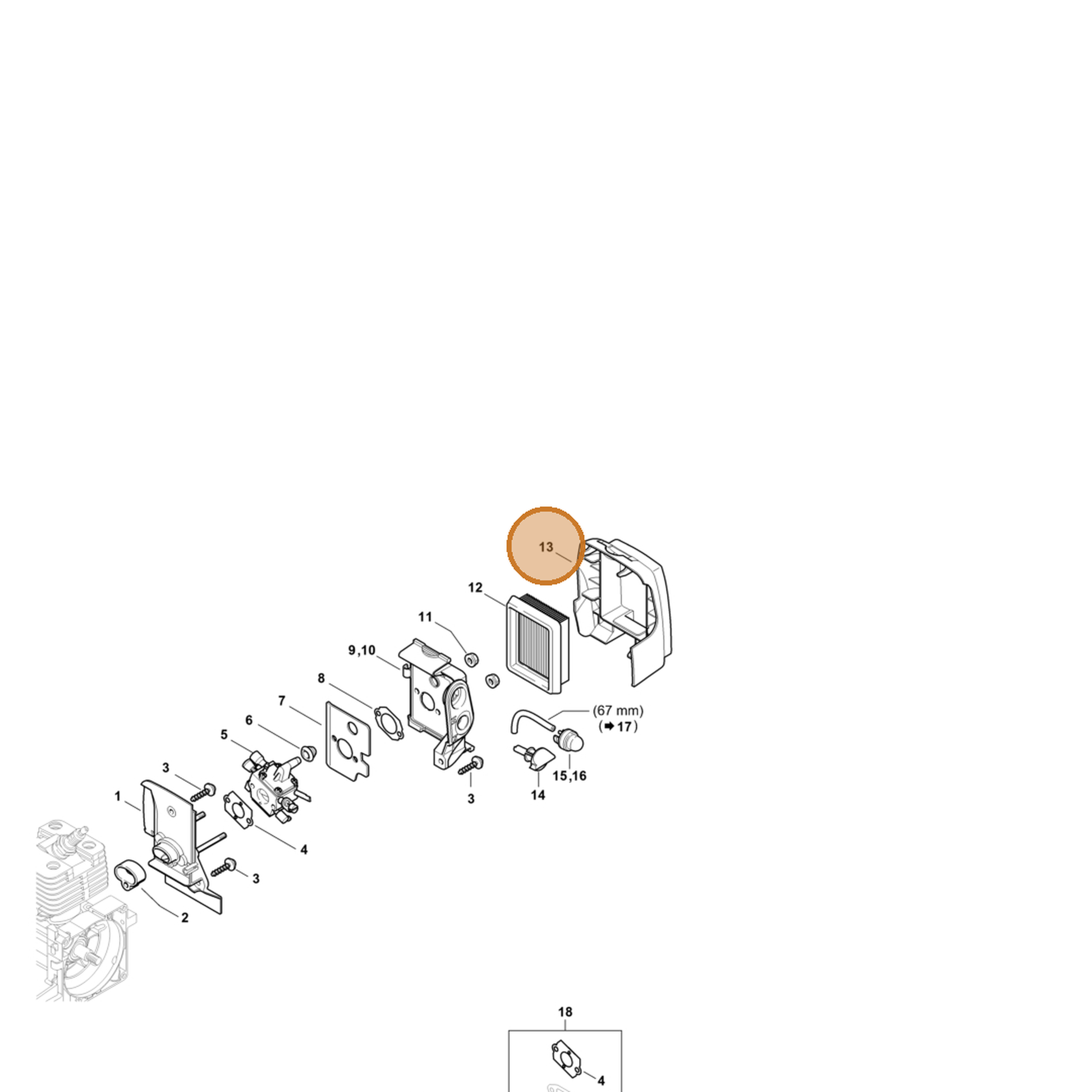 STIHL part 4134-141-0500 — IPL diagram snippet (6x zoom, amber highlight)