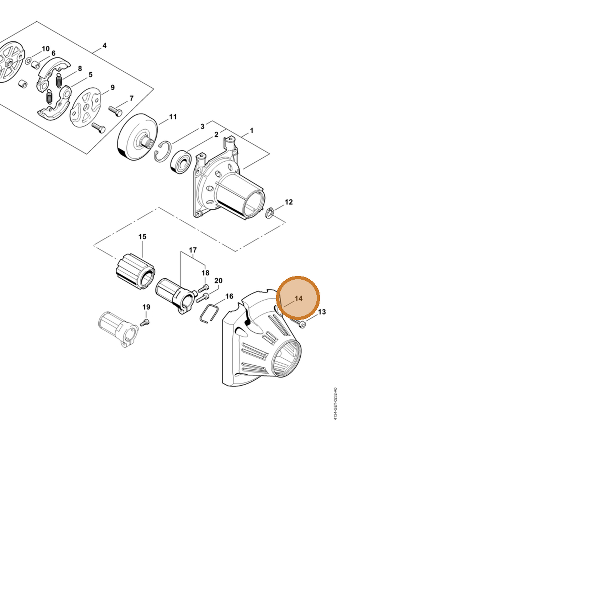 STIHL part 4134-160-0400 — IPL diagram snippet (6x zoom, amber highlight)