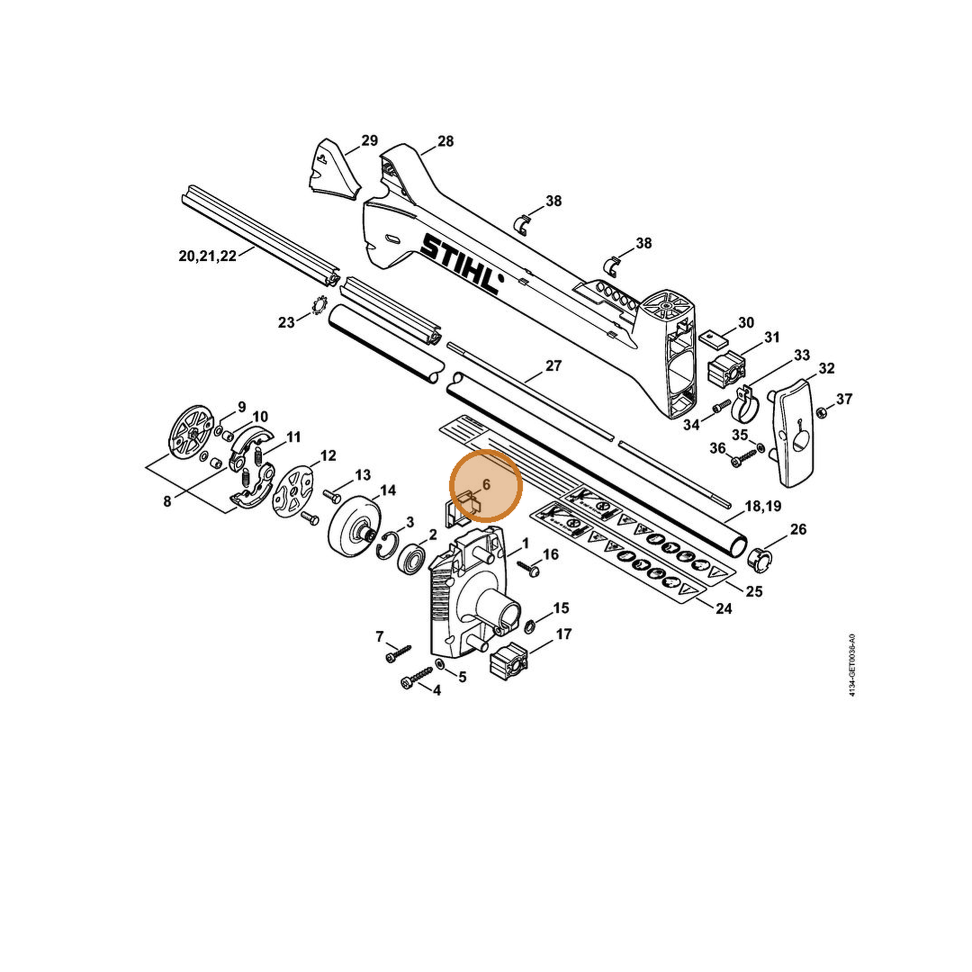 STIHL part 4134-161-1200 — IPL diagram snippet (6x zoom, amber highlight)