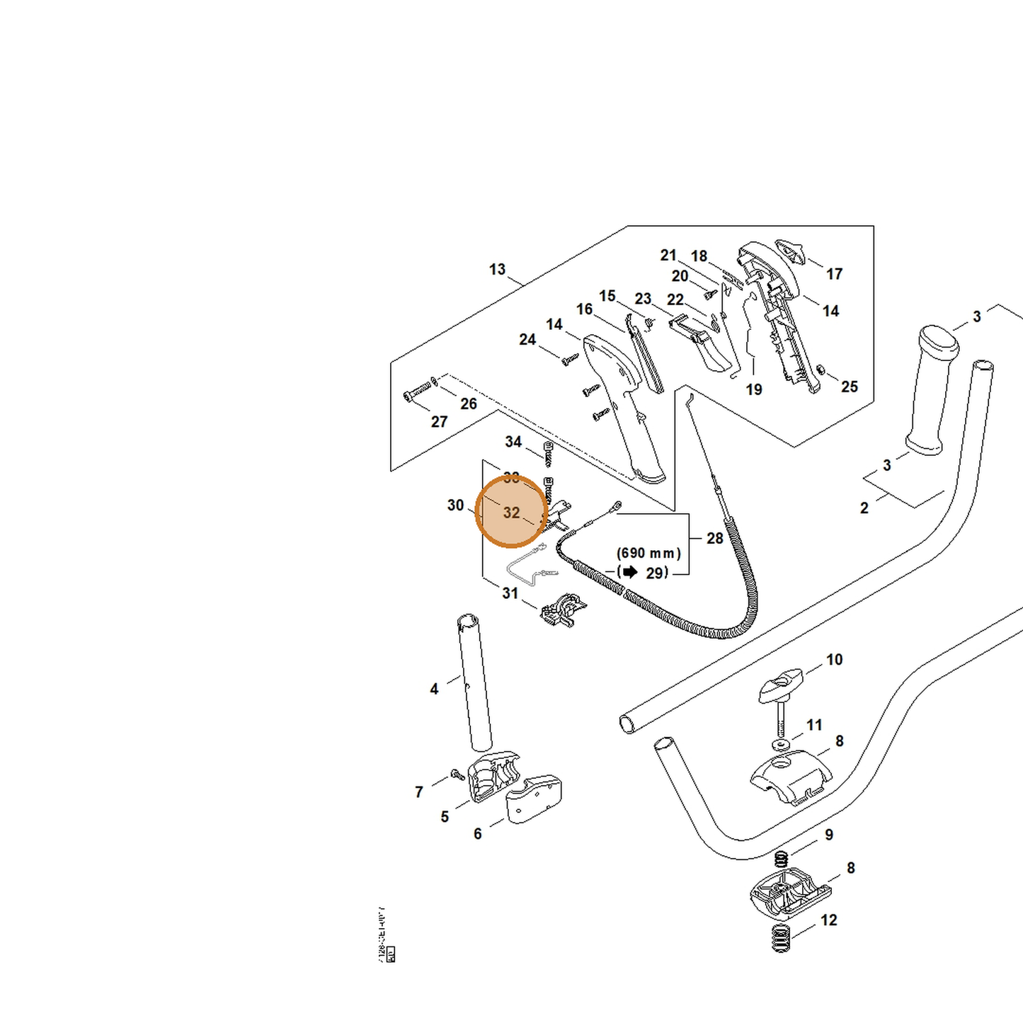STIHL part 4134-180-6701 — IPL diagram snippet (6x zoom, amber highlight)