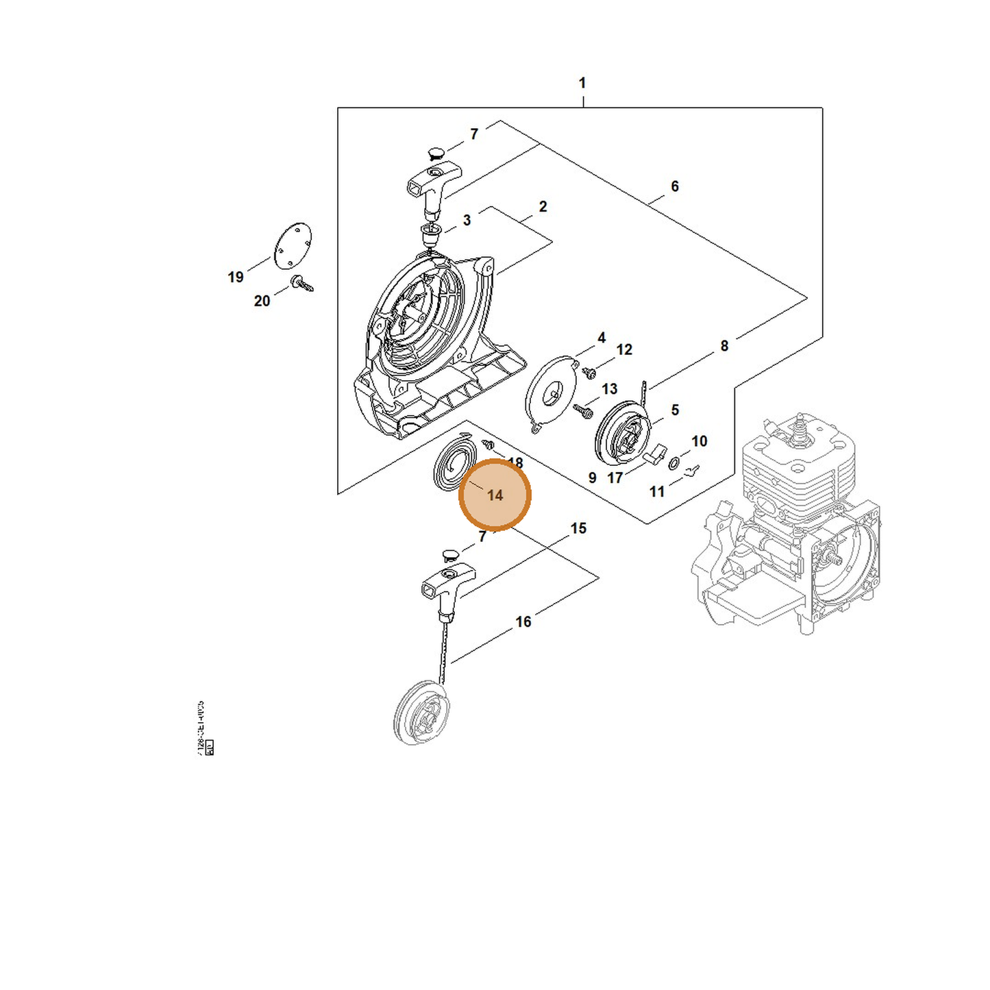 STIHL part 4134-190-0600 — IPL diagram snippet (6x zoom, amber highlight)