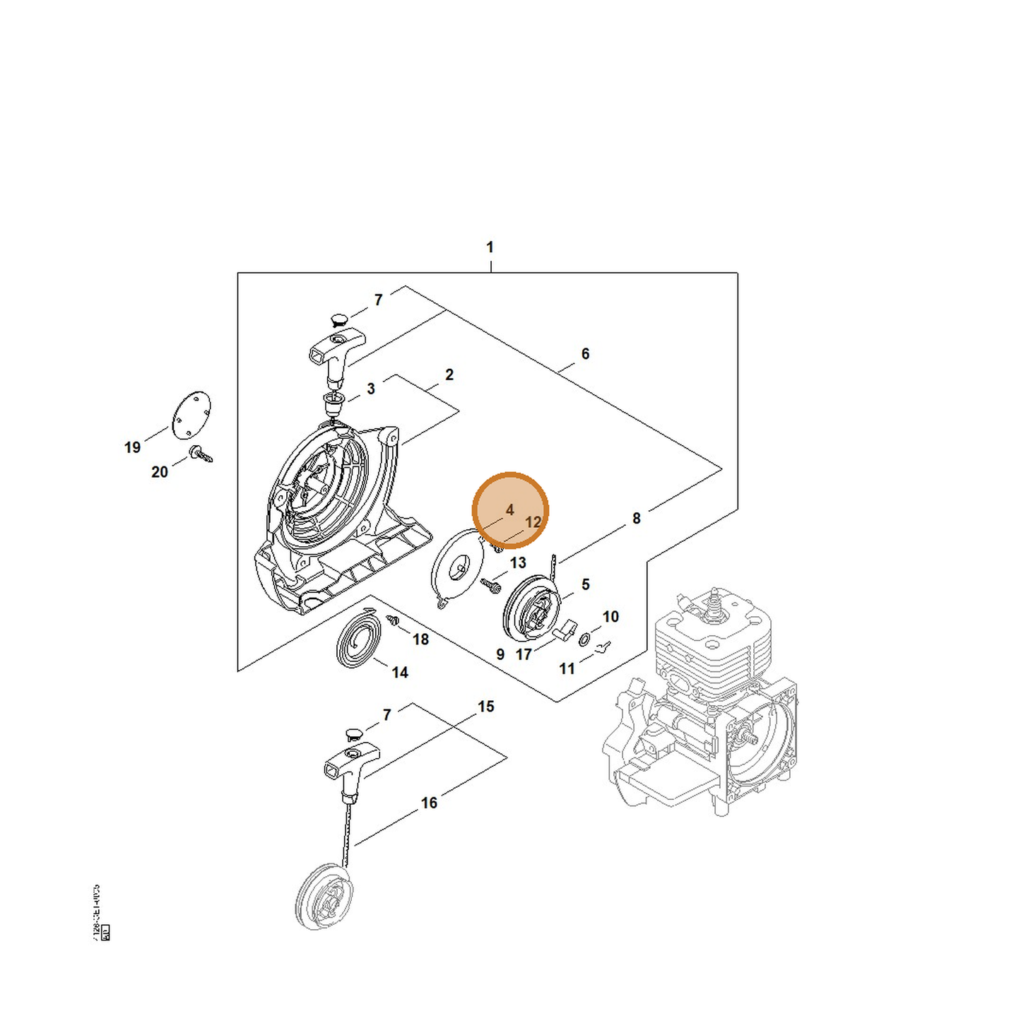 STIHL part 4134-190-0601 — IPL diagram snippet (6x zoom, amber highlight)