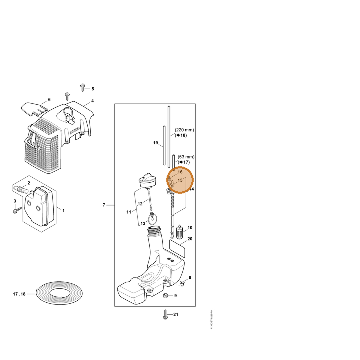 STIHL part 4134-353-2700 — IPL diagram snippet (6x zoom, amber highlight)