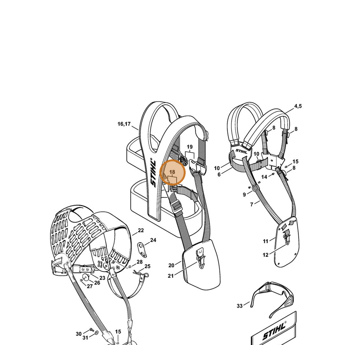 STIHL part 4134-710-6401 — IPL diagram snippet (6x zoom, amber highlight)
