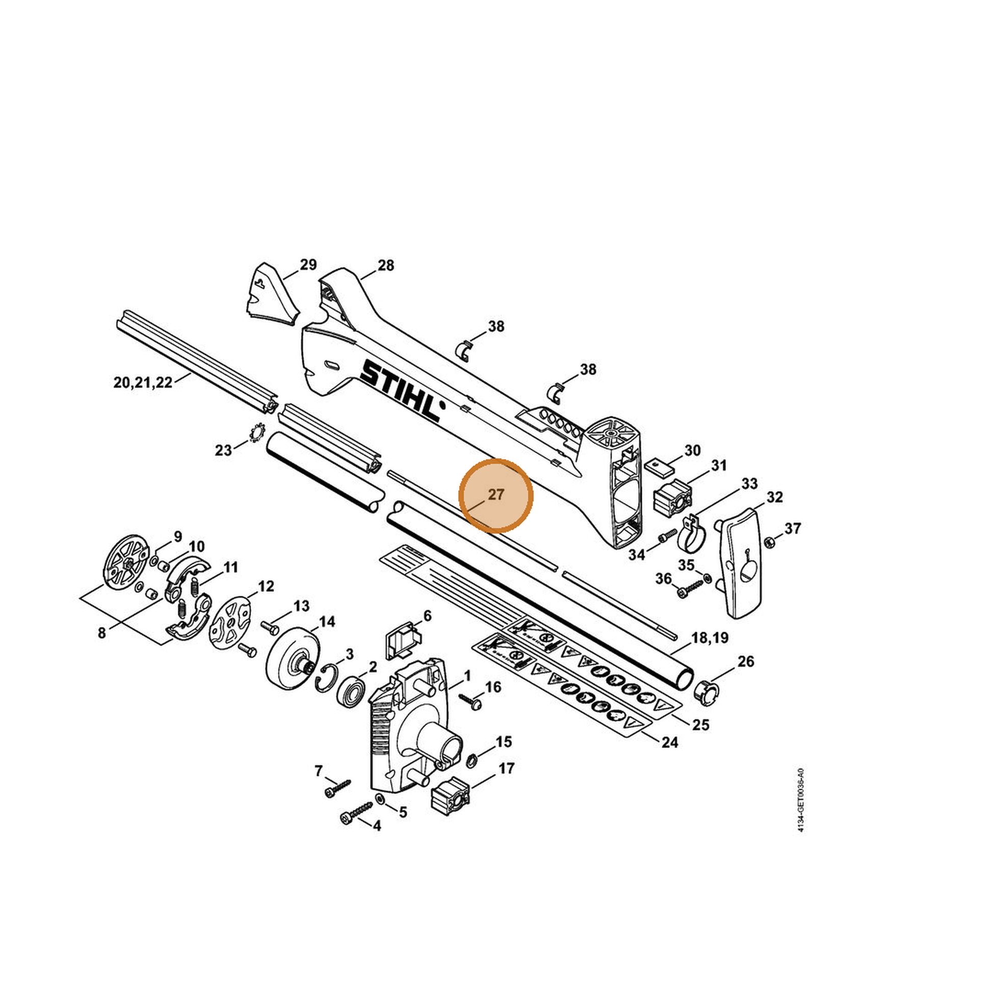 STIHL part 4134-711-3200 — IPL diagram snippet (6x zoom, amber highlight)