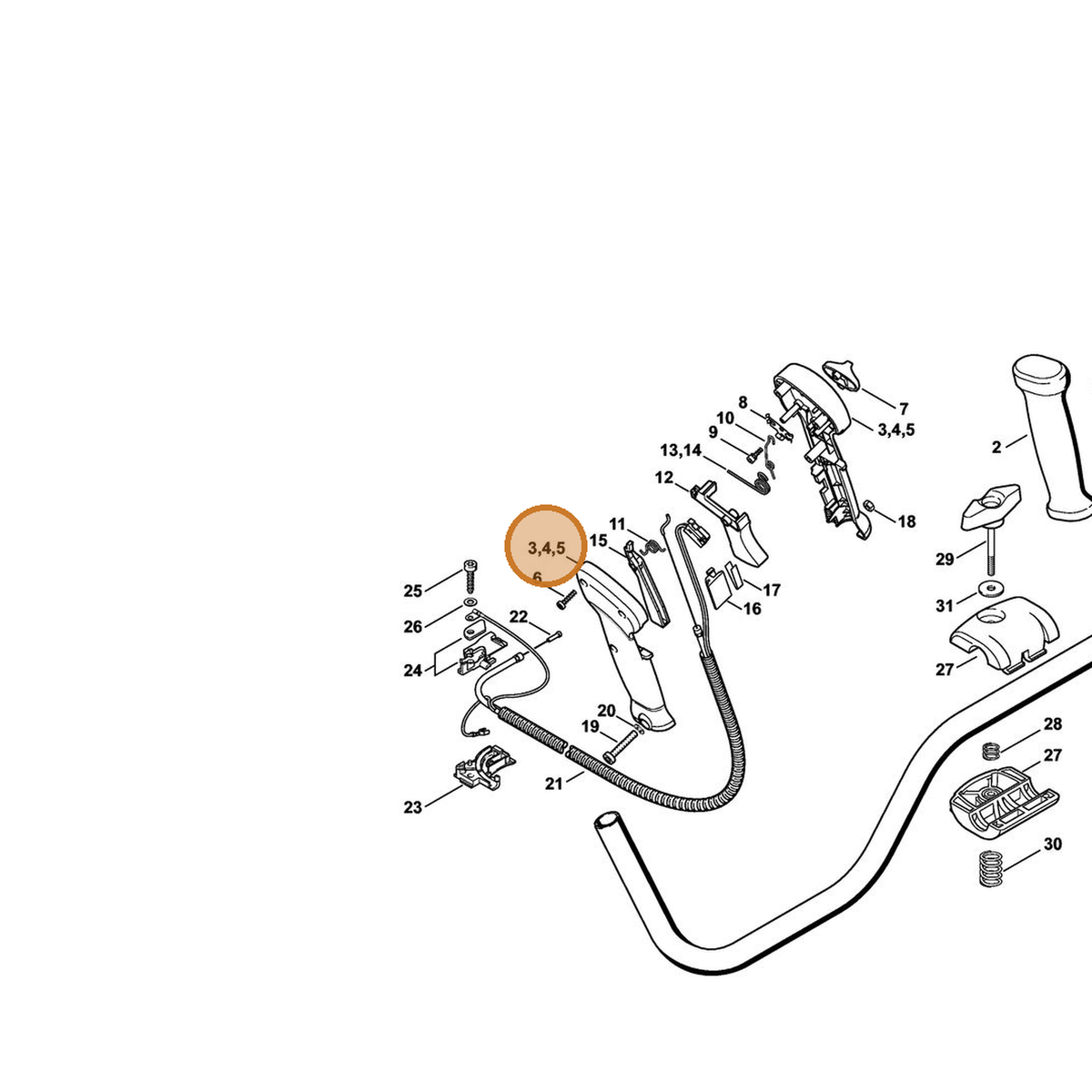 STIHL part 4134-790-1351 — IPL diagram snippet (6x zoom, amber highlight)