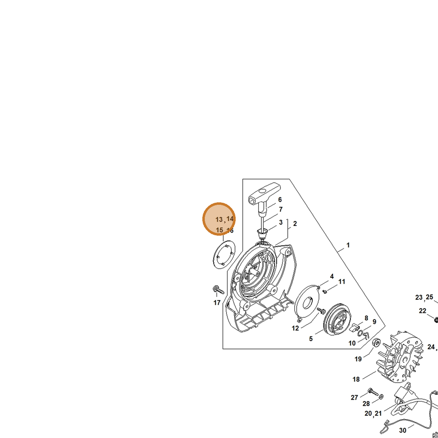 STIHL part 4134-967-1511 — IPL diagram snippet (6x zoom, amber highlight)