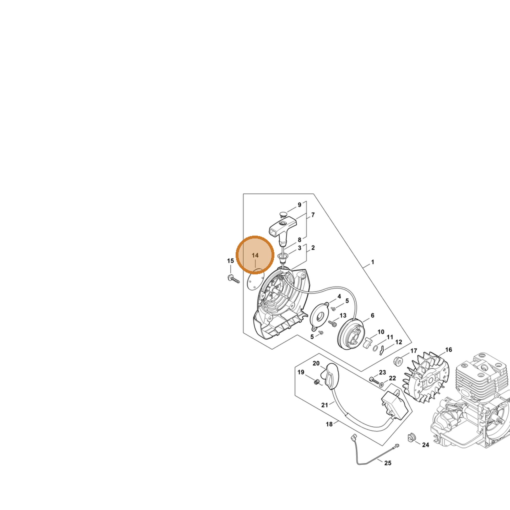 STIHL part 4134-967-1538 — IPL diagram snippet (6x zoom, amber highlight)