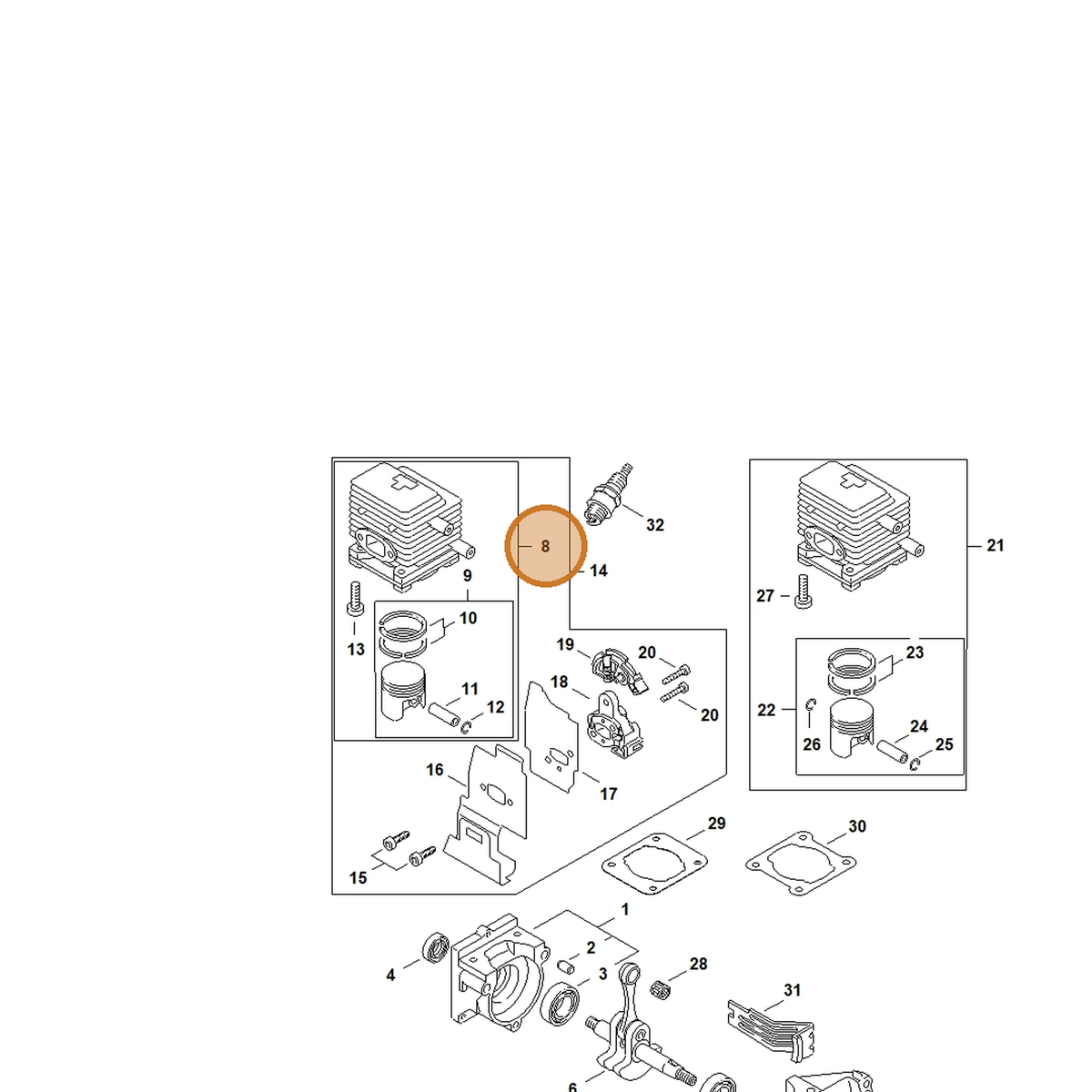 STIHL part 4137-020-1203 — IPL diagram snippet (6x zoom, amber highlight)