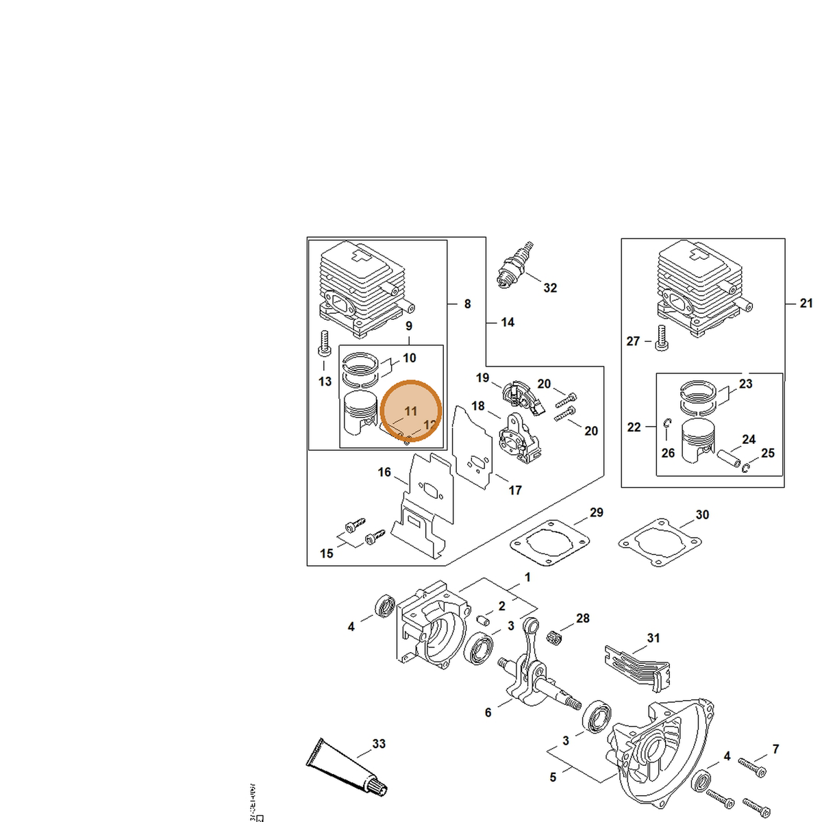 STIHL part 4137-034-1500 — IPL diagram snippet (6x zoom, amber highlight)