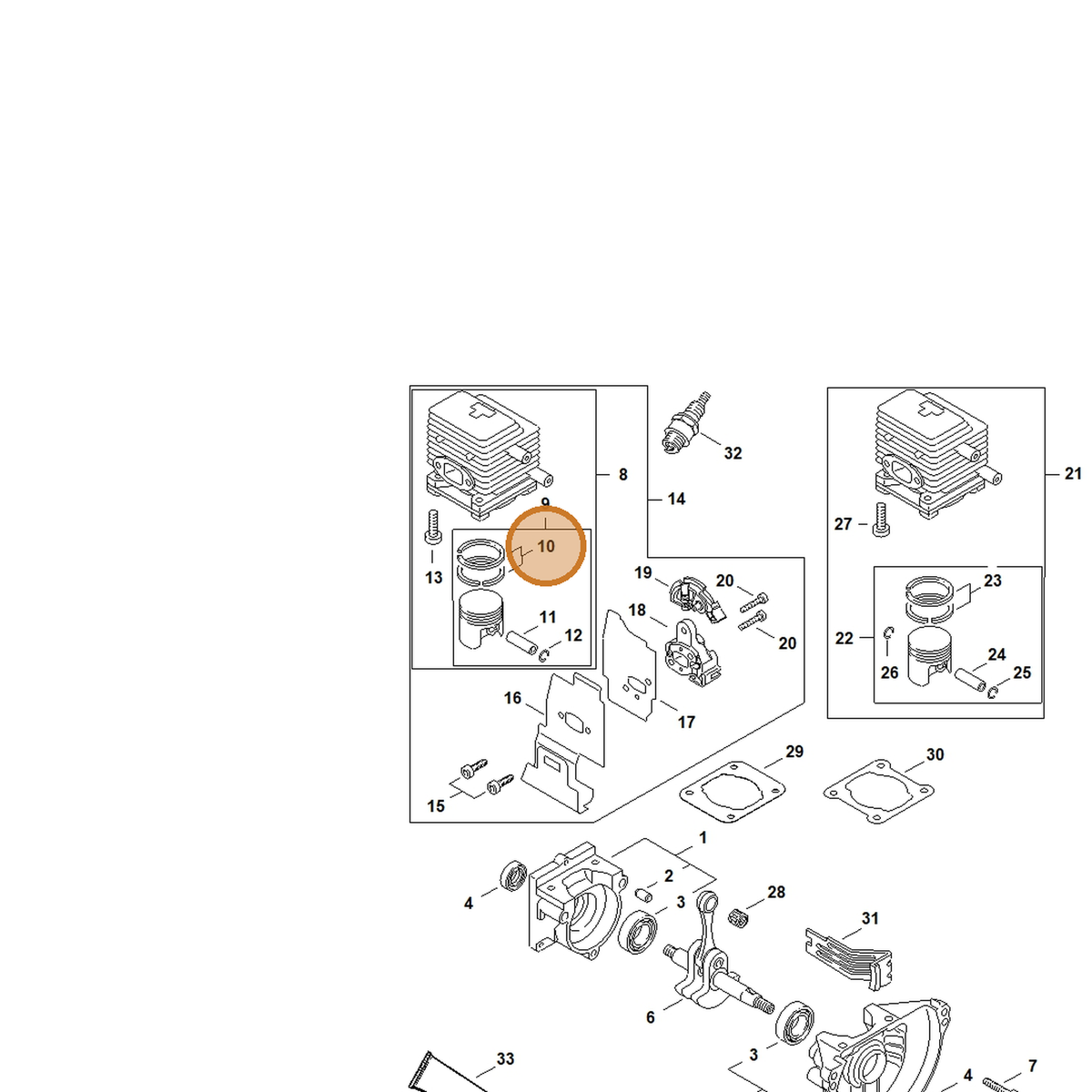 STIHL part 4137-034-3000 — IPL diagram snippet (6x zoom, amber highlight)