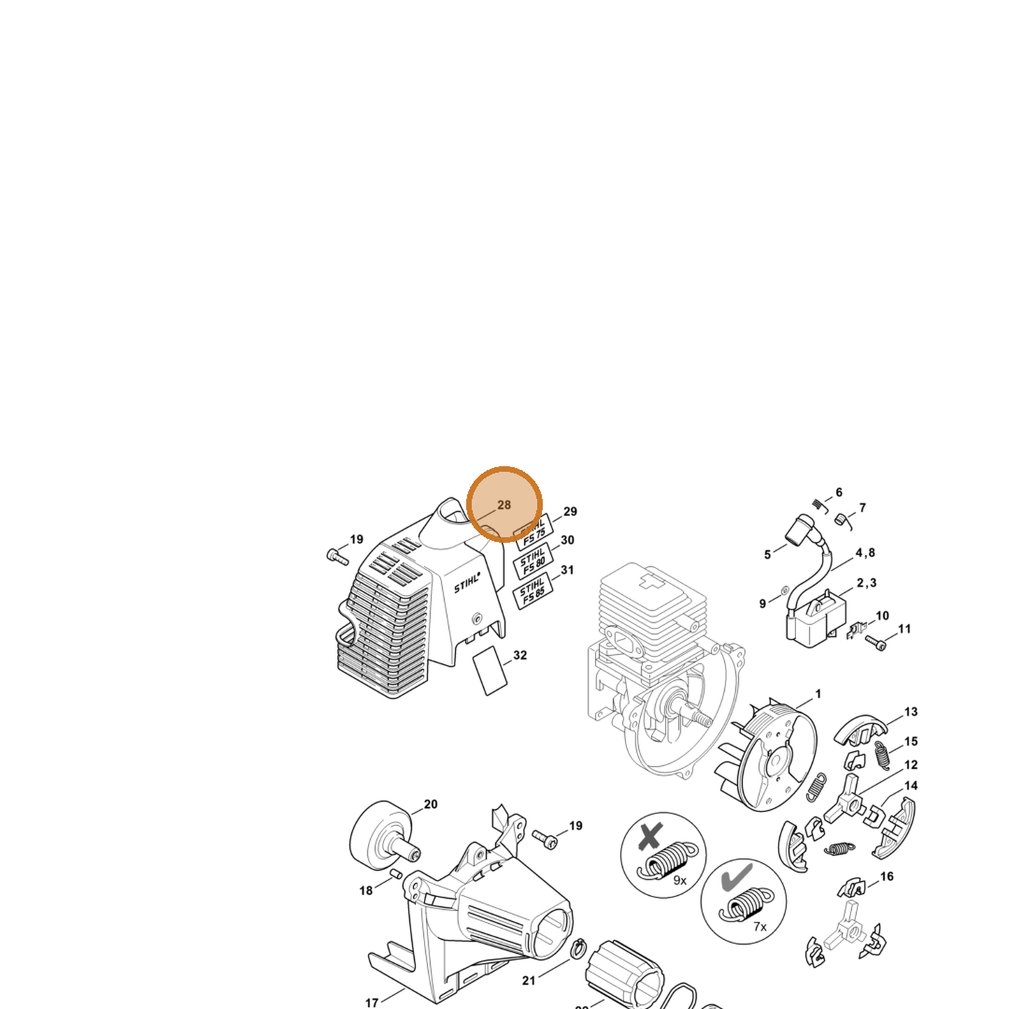 STIHL part 4137-080-1604 — IPL diagram snippet (6x zoom, amber highlight)