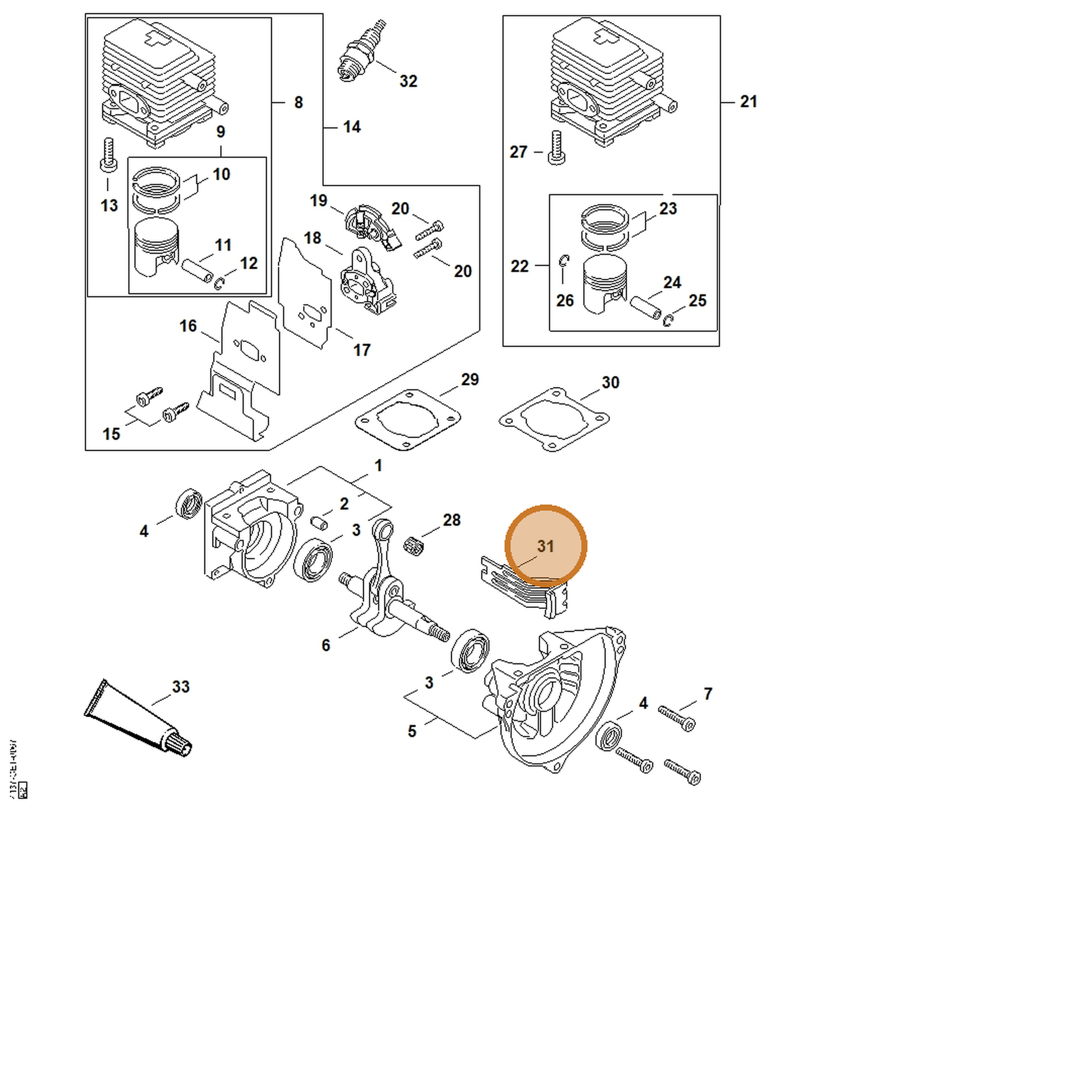 STIHL part 4137-084-2200 — IPL diagram snippet (6x zoom, amber highlight)