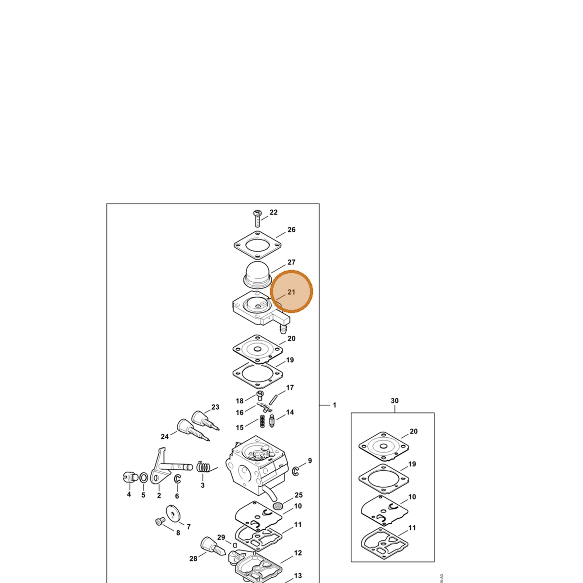 STIHL part 4137-120-2201 — IPL diagram snippet (6x zoom, amber highlight)