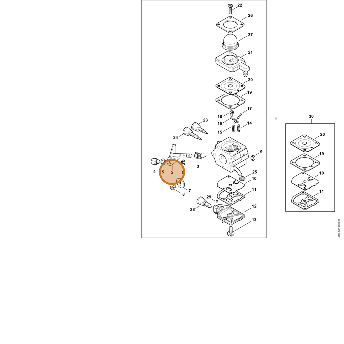 STIHL part 4137-120-7102 — IPL diagram snippet (6x zoom, amber highlight)