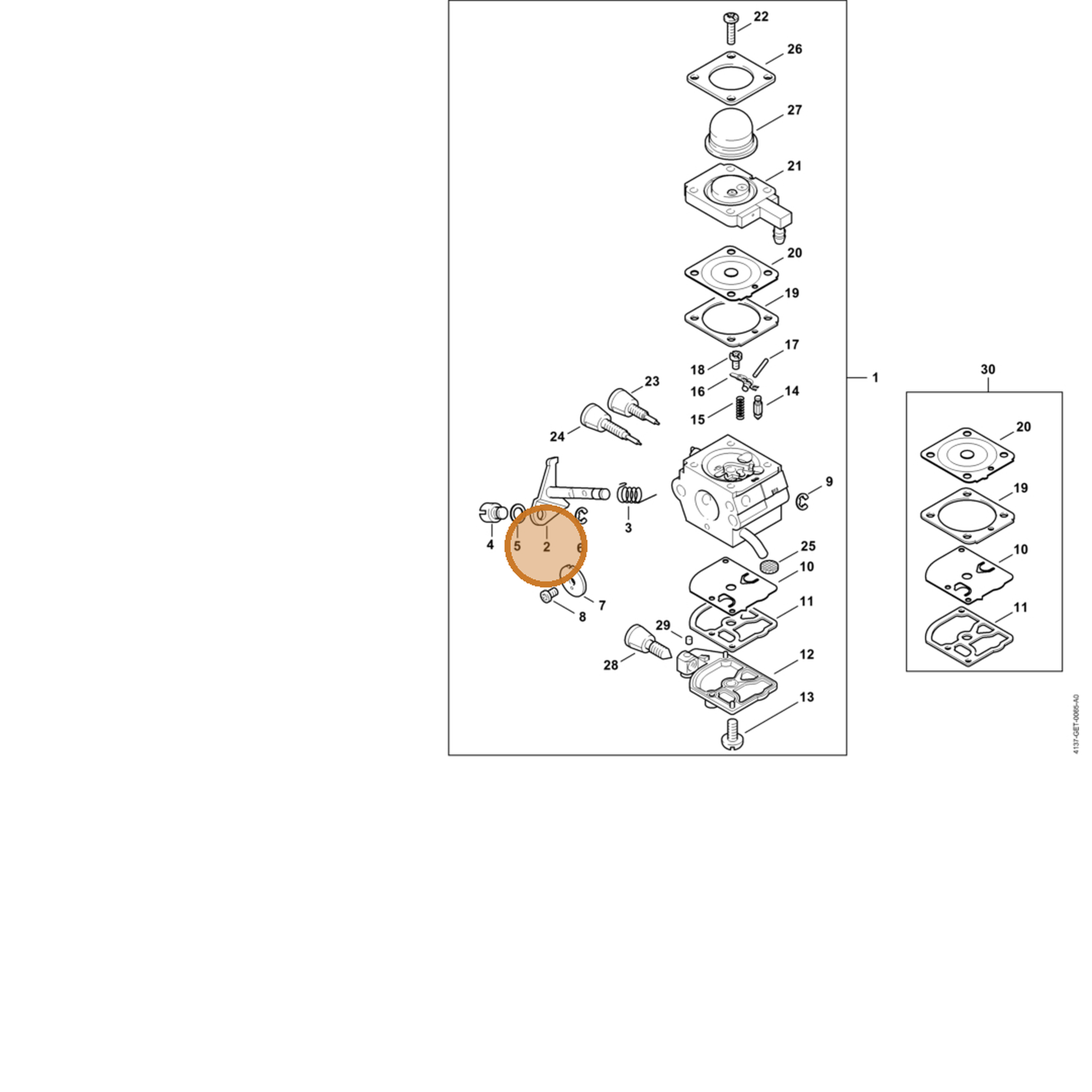 STIHL part 4137-120-7102 — IPL diagram snippet (6x zoom, amber highlight)