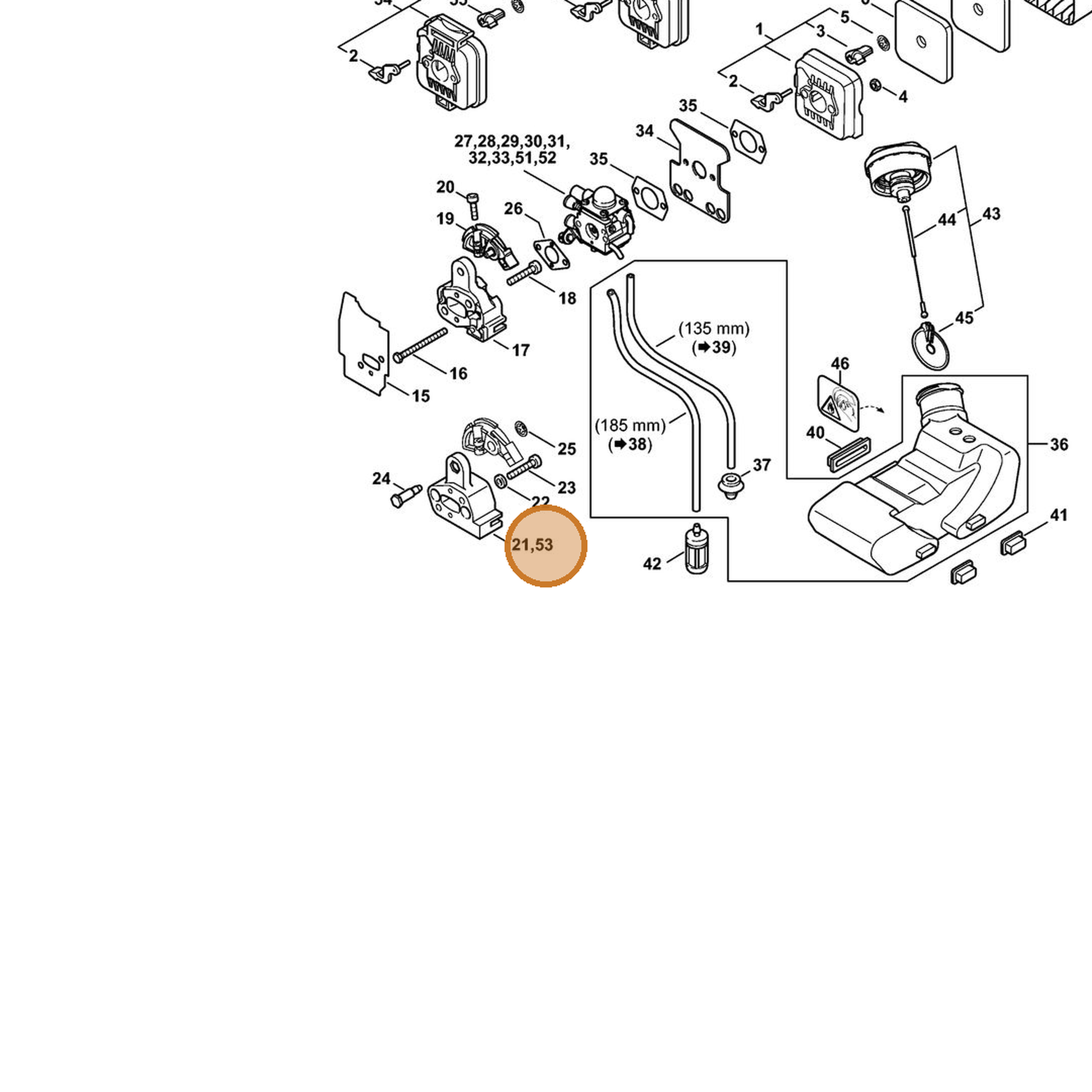 STIHL part 4137-121-1600 — IPL diagram snippet (6x zoom, amber highlight)