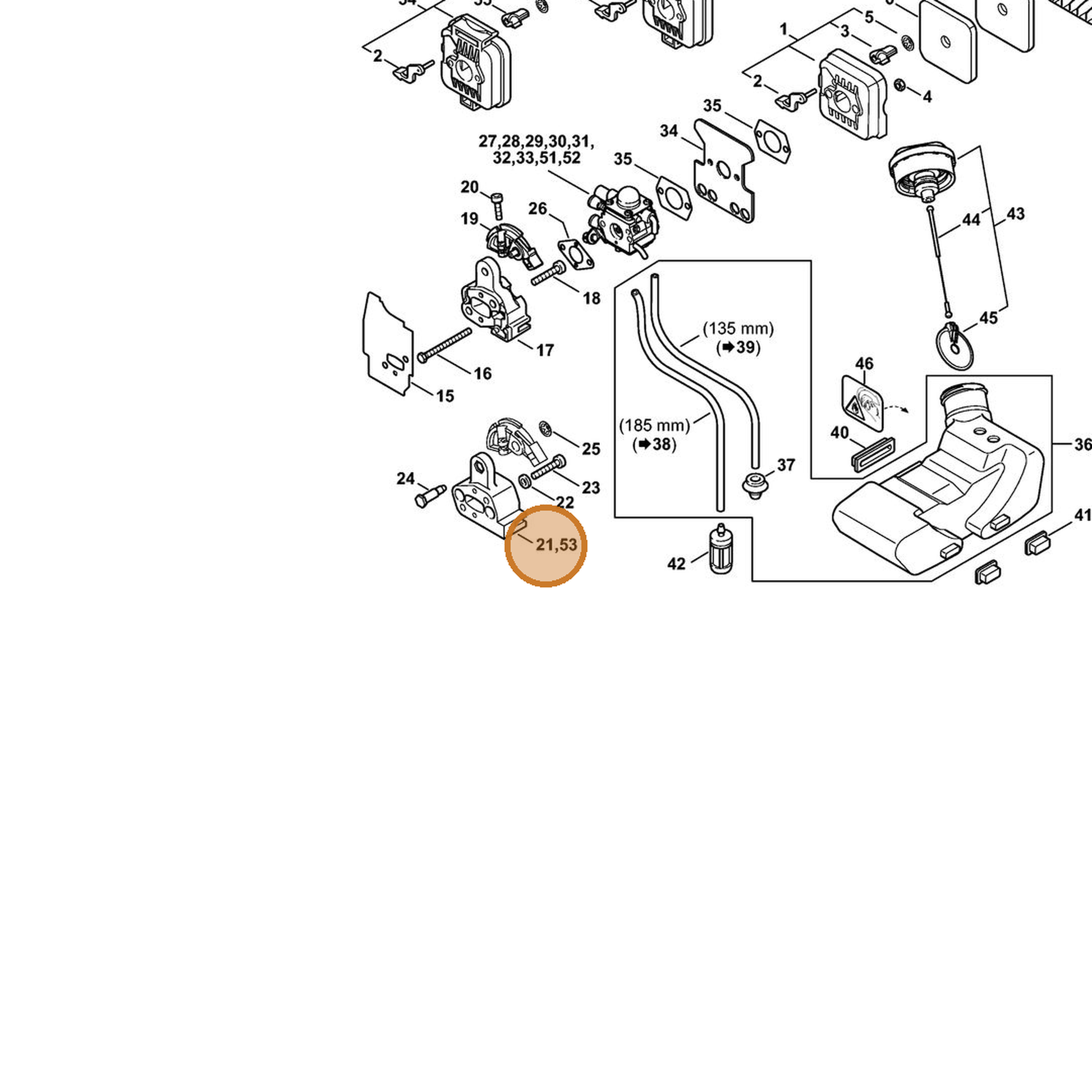STIHL part 4137-121-1601 — IPL diagram snippet (6x zoom, amber highlight)