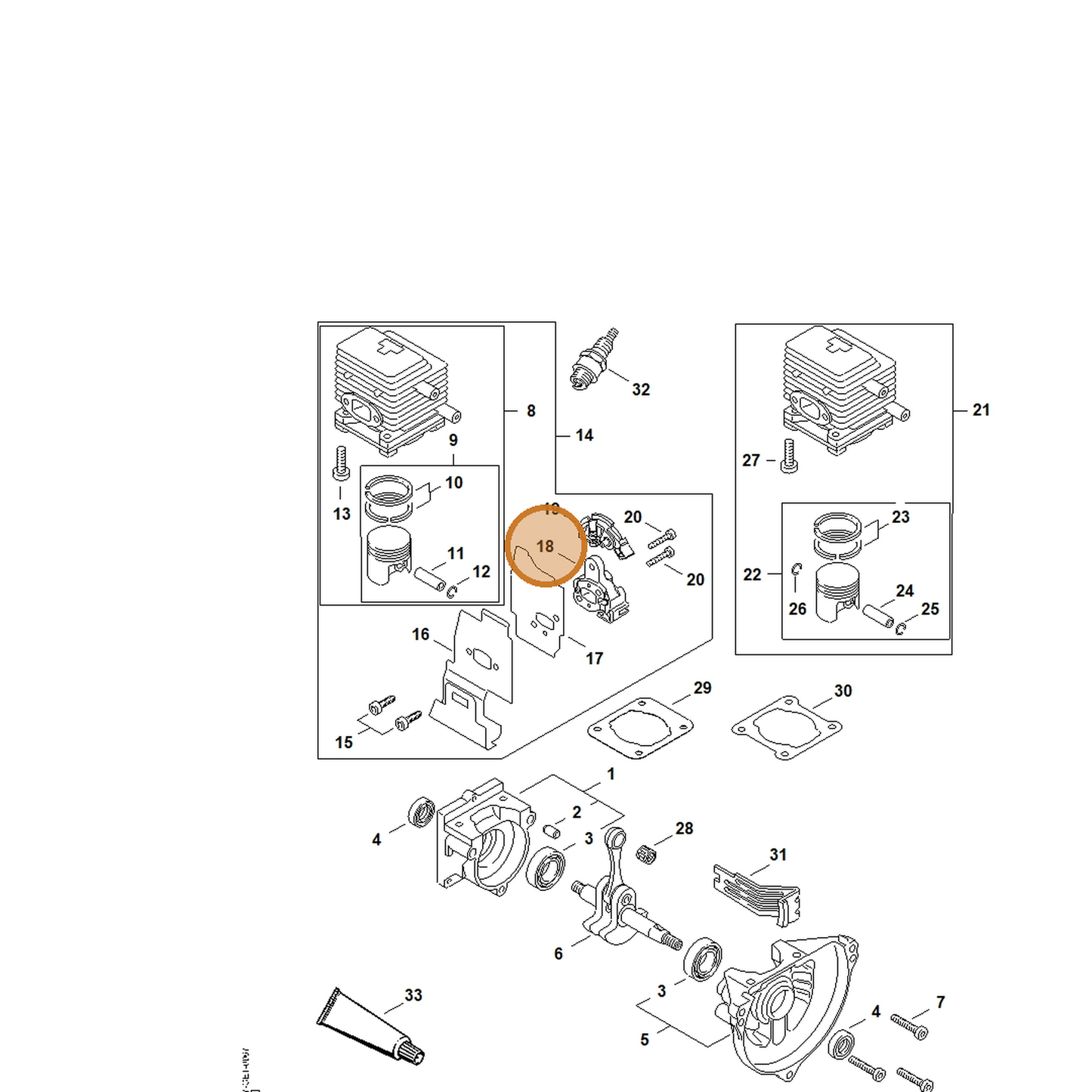 STIHL part 4137-121-1603 — IPL diagram snippet (6x zoom, amber highlight)