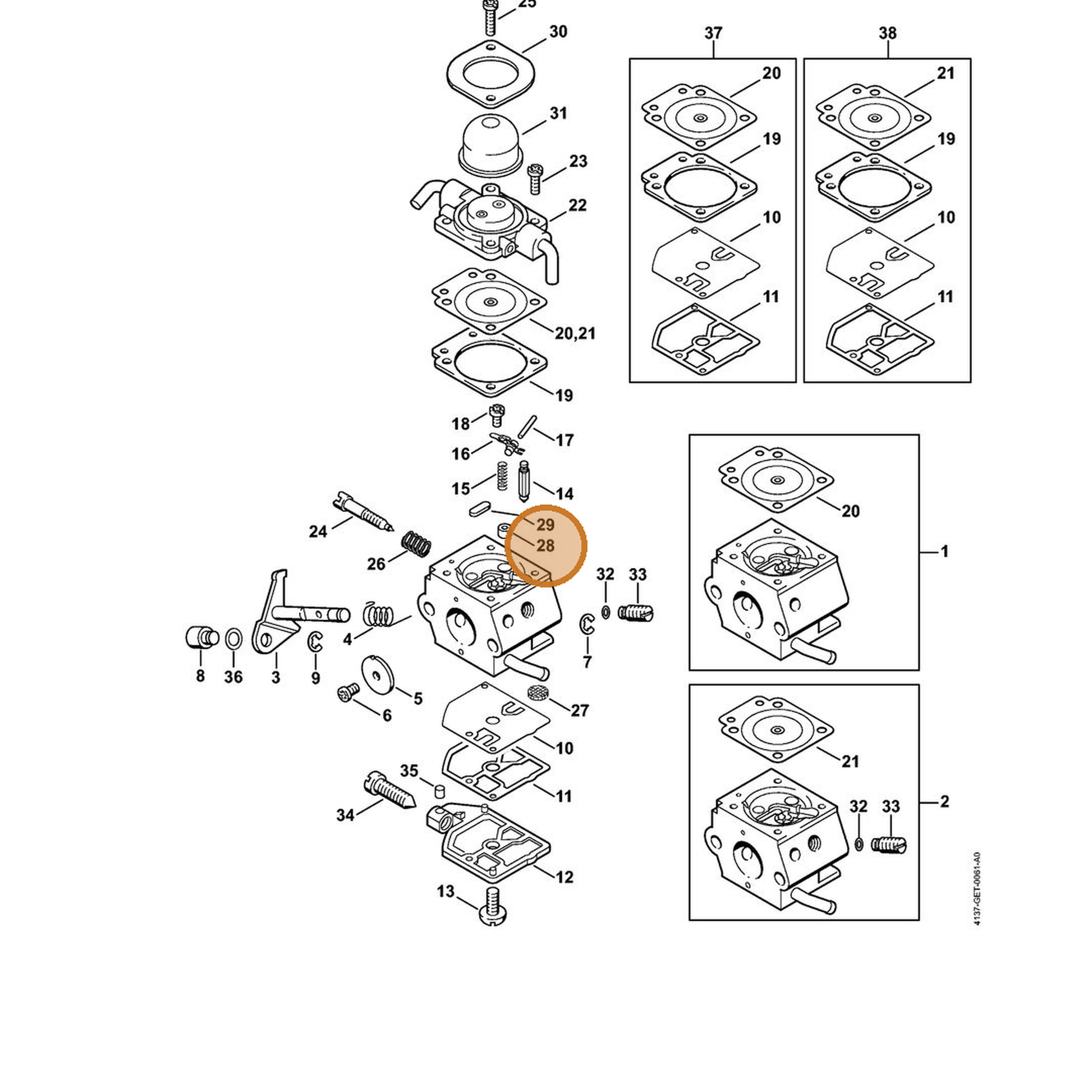 STIHL part 4137-121-5401 — IPL diagram snippet (6x zoom, amber highlight)