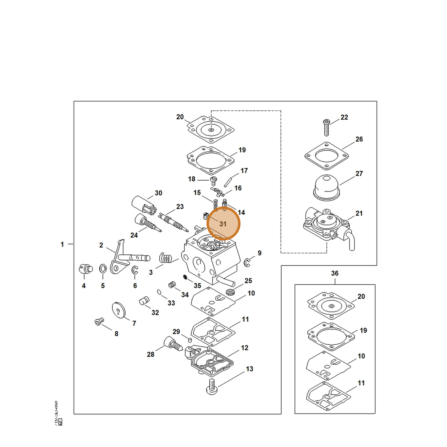 STIHL part 4137-121-5603 — IPL diagram snippet (6x zoom, amber highlight)