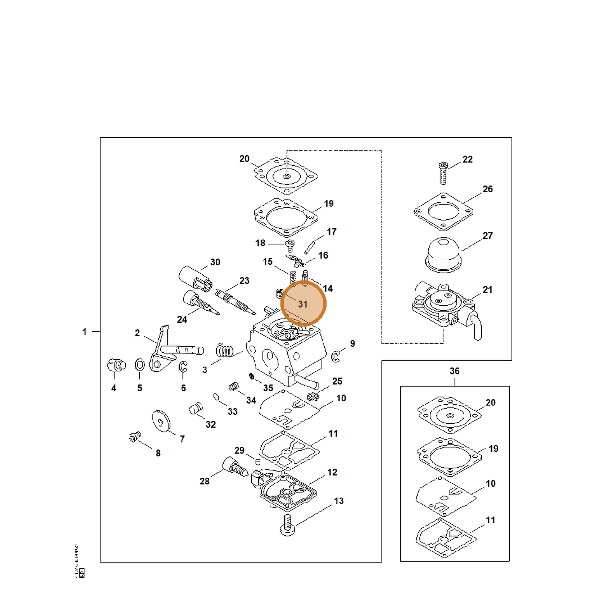 STIHL part 4137-121-5603 — IPL diagram snippet (6x zoom, amber highlight)