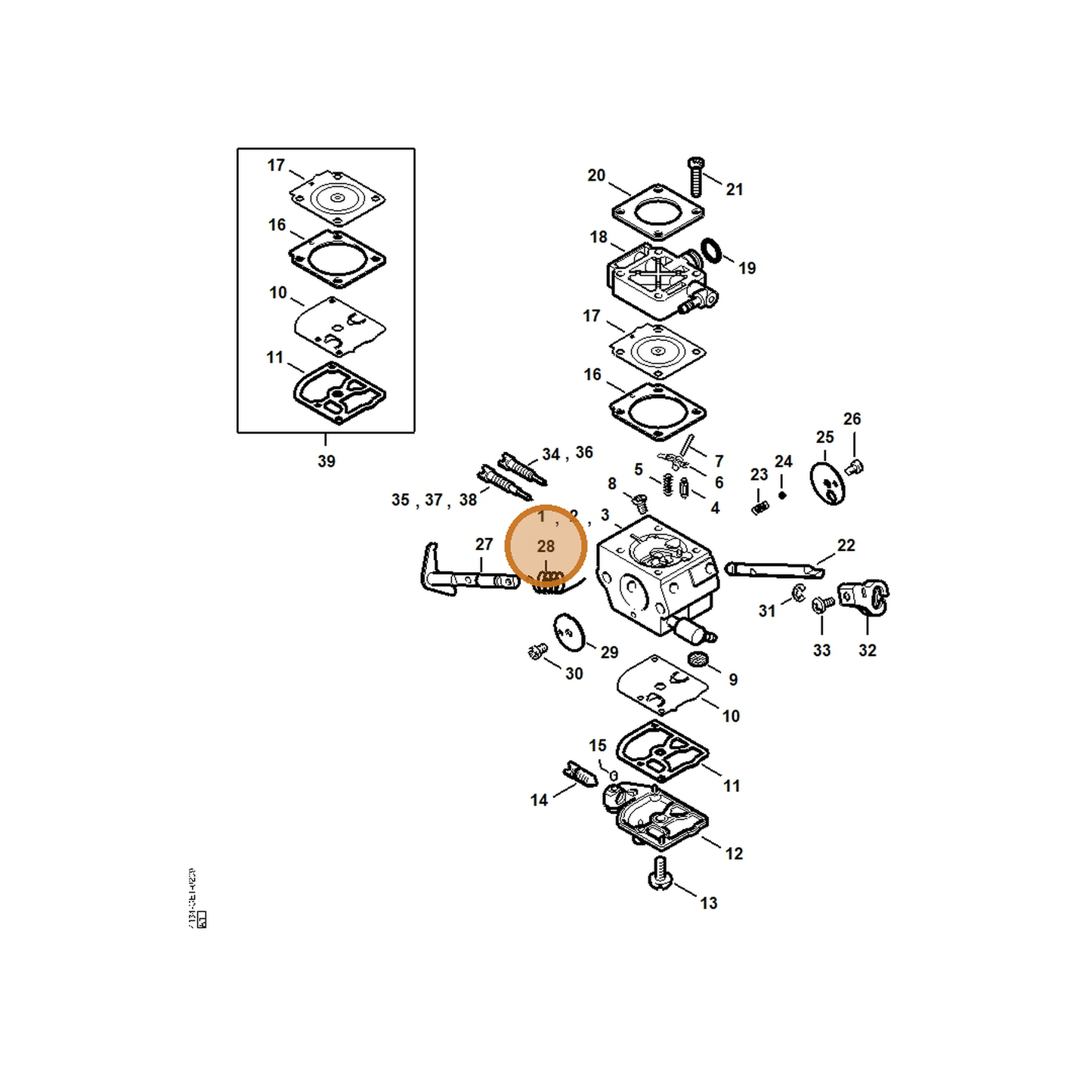 STIHL part 4137-122-3000 — IPL diagram snippet (6x zoom, amber highlight)