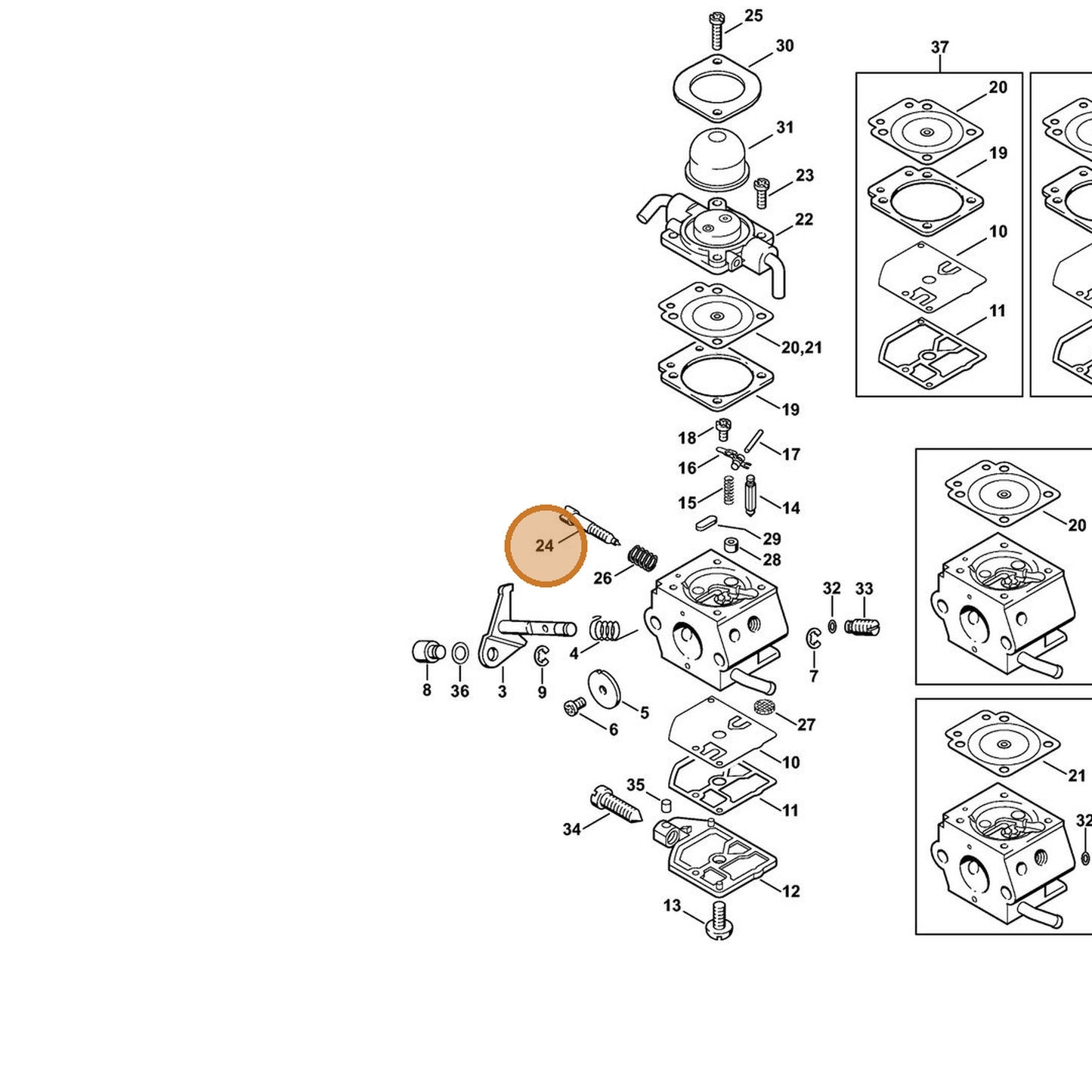 STIHL part 4137-122-6800 — IPL diagram snippet (6x zoom, amber highlight)