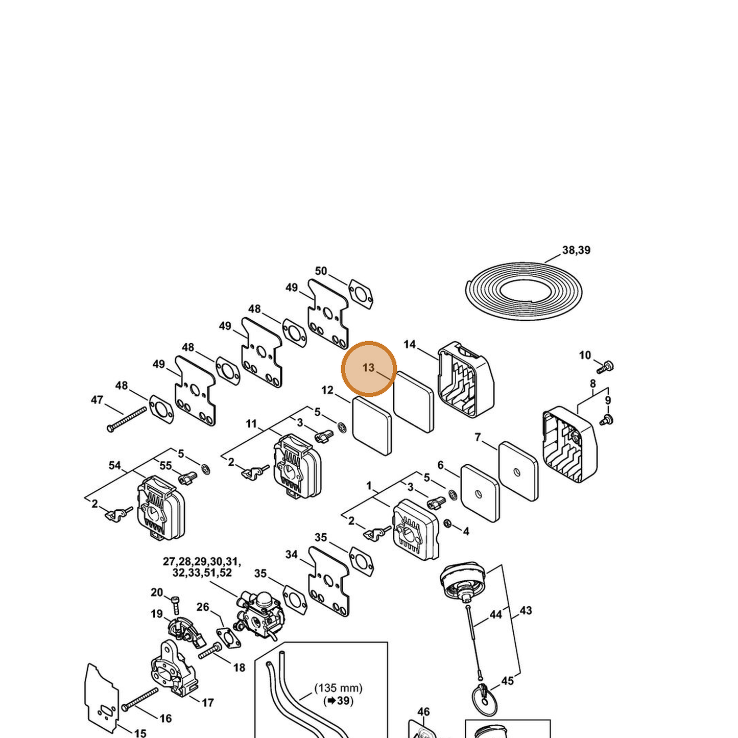 STIHL part 4137-124-1500 — IPL diagram snippet (6x zoom, amber highlight)