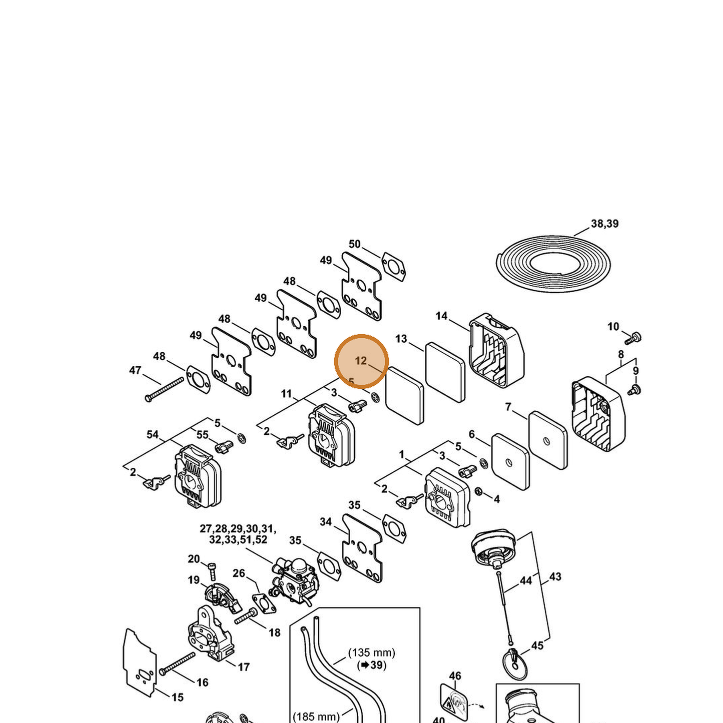 STIHL part 4137-124-2800 — IPL diagram snippet (6x zoom, amber highlight)