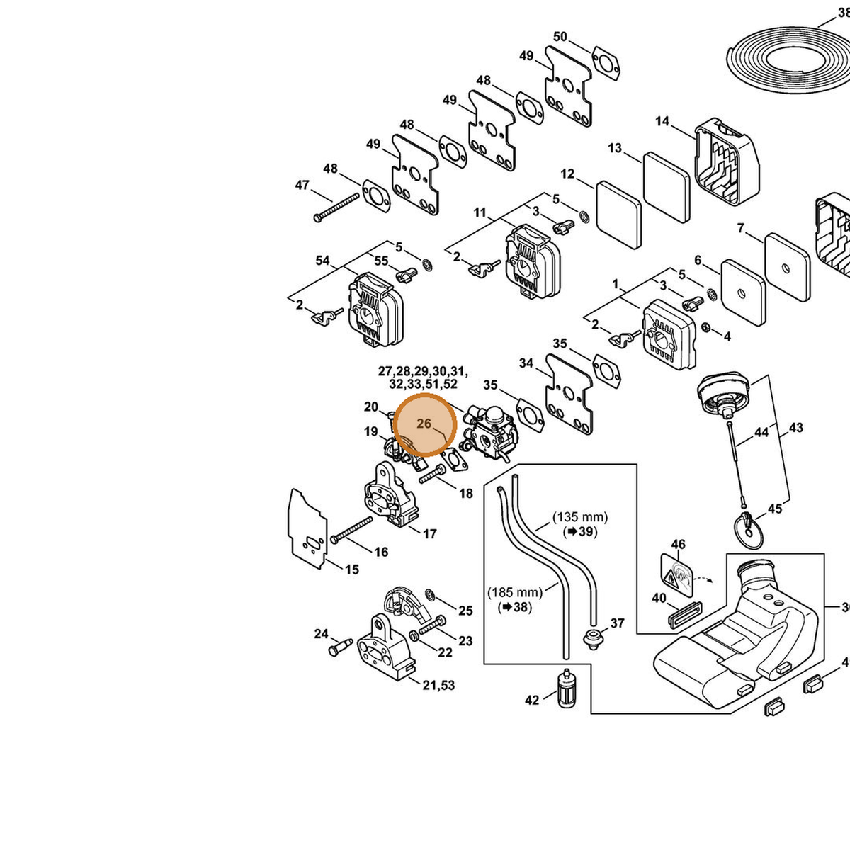 STIHL part 4137-129-0900 — IPL diagram snippet (6x zoom, amber highlight)