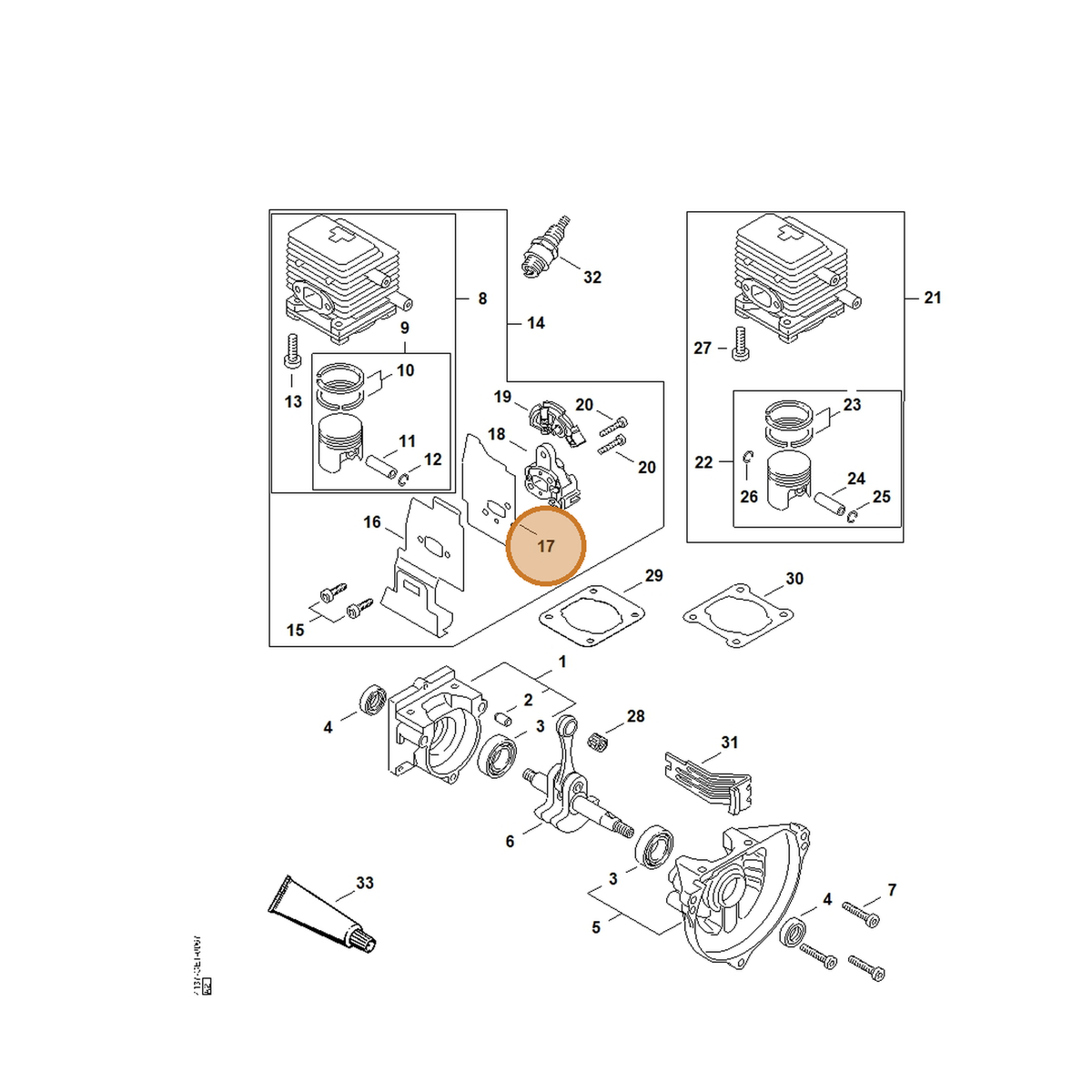 STIHL part 4137-129-0905 — IPL diagram snippet (6x zoom, amber highlight)