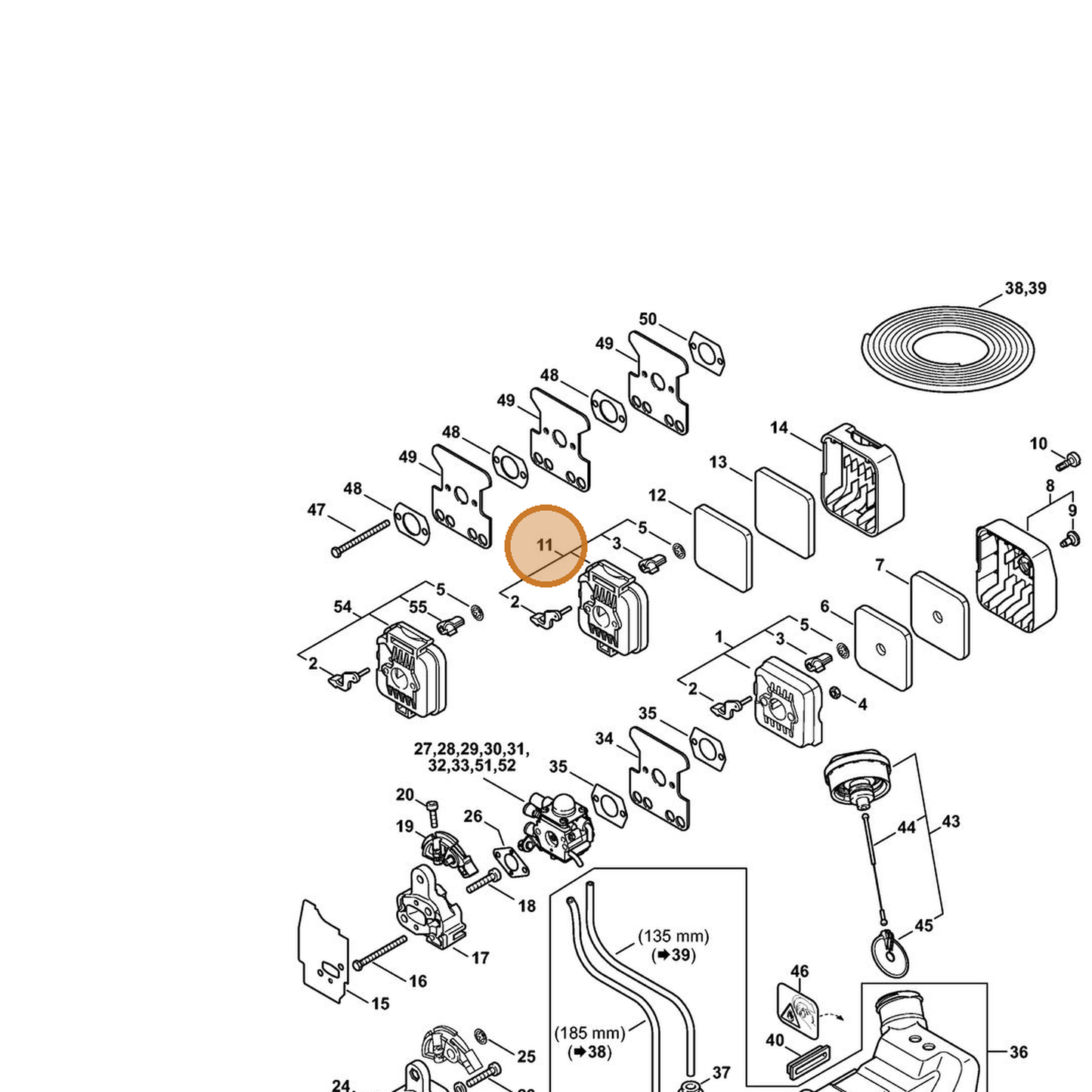 STIHL part 4137-140-2801 — IPL diagram snippet (6x zoom, amber highlight)