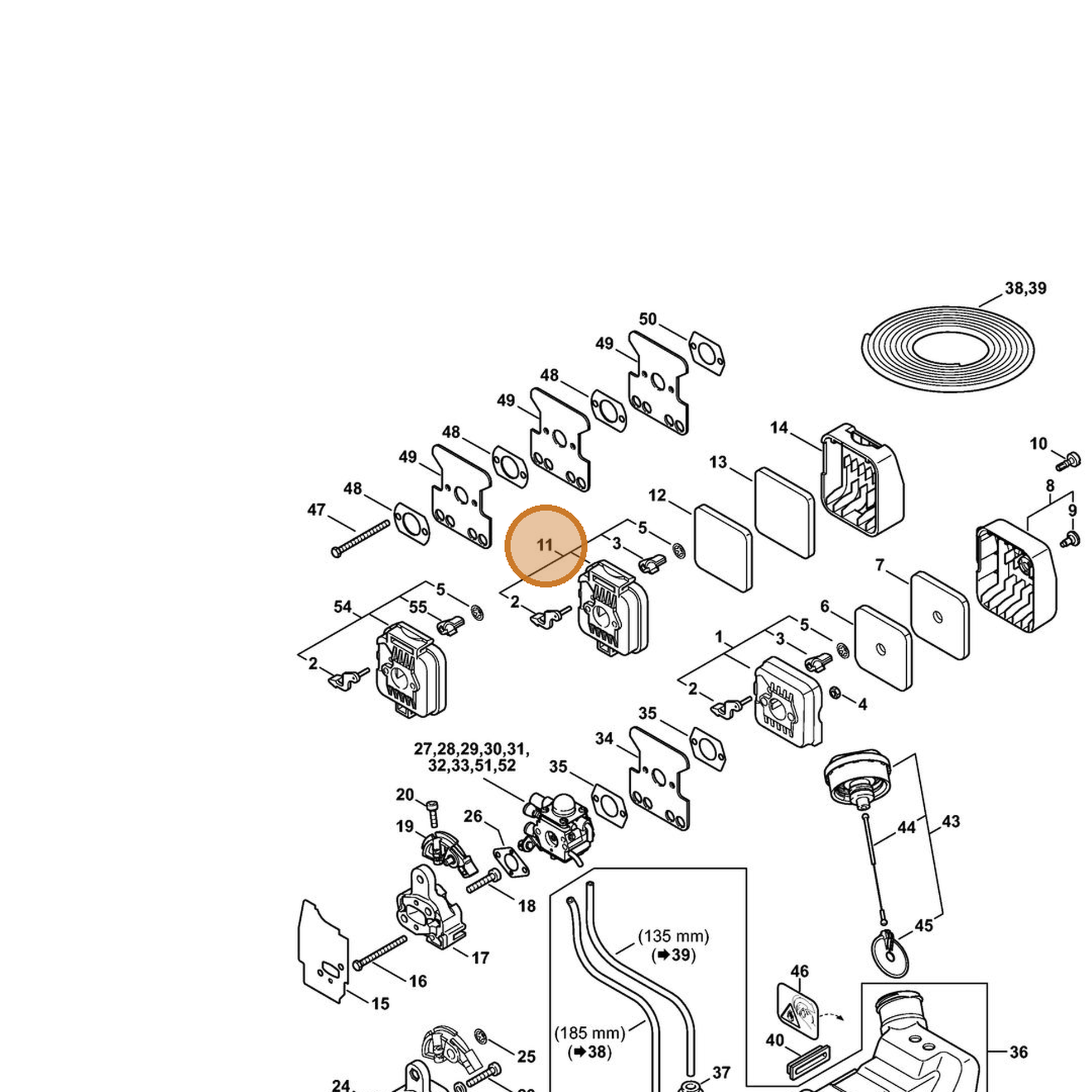 STIHL part 4137-140-2801 — IPL diagram snippet (6x zoom, amber highlight)
