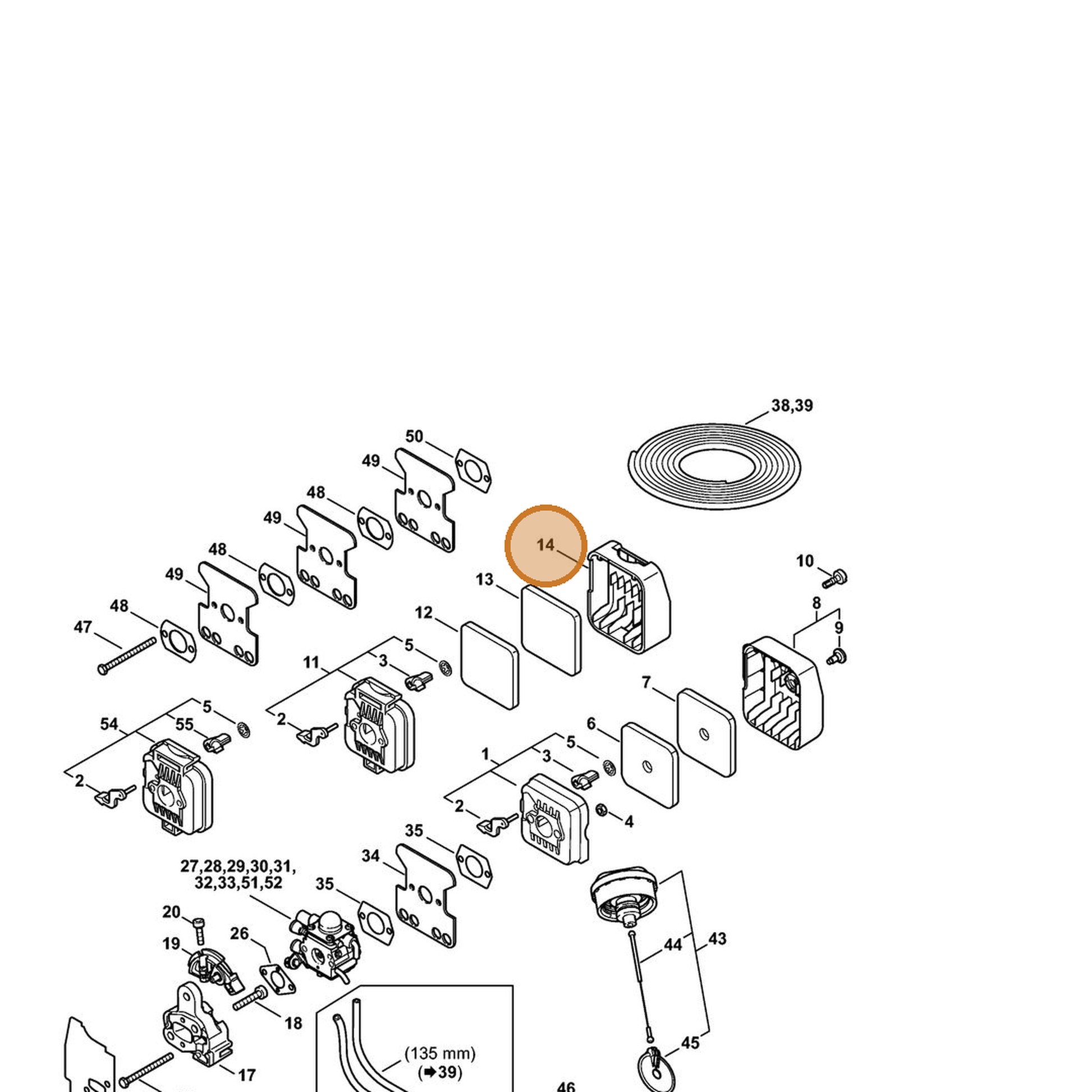 STIHL part 4137-141-0500 — IPL diagram snippet (6x zoom, amber highlight)