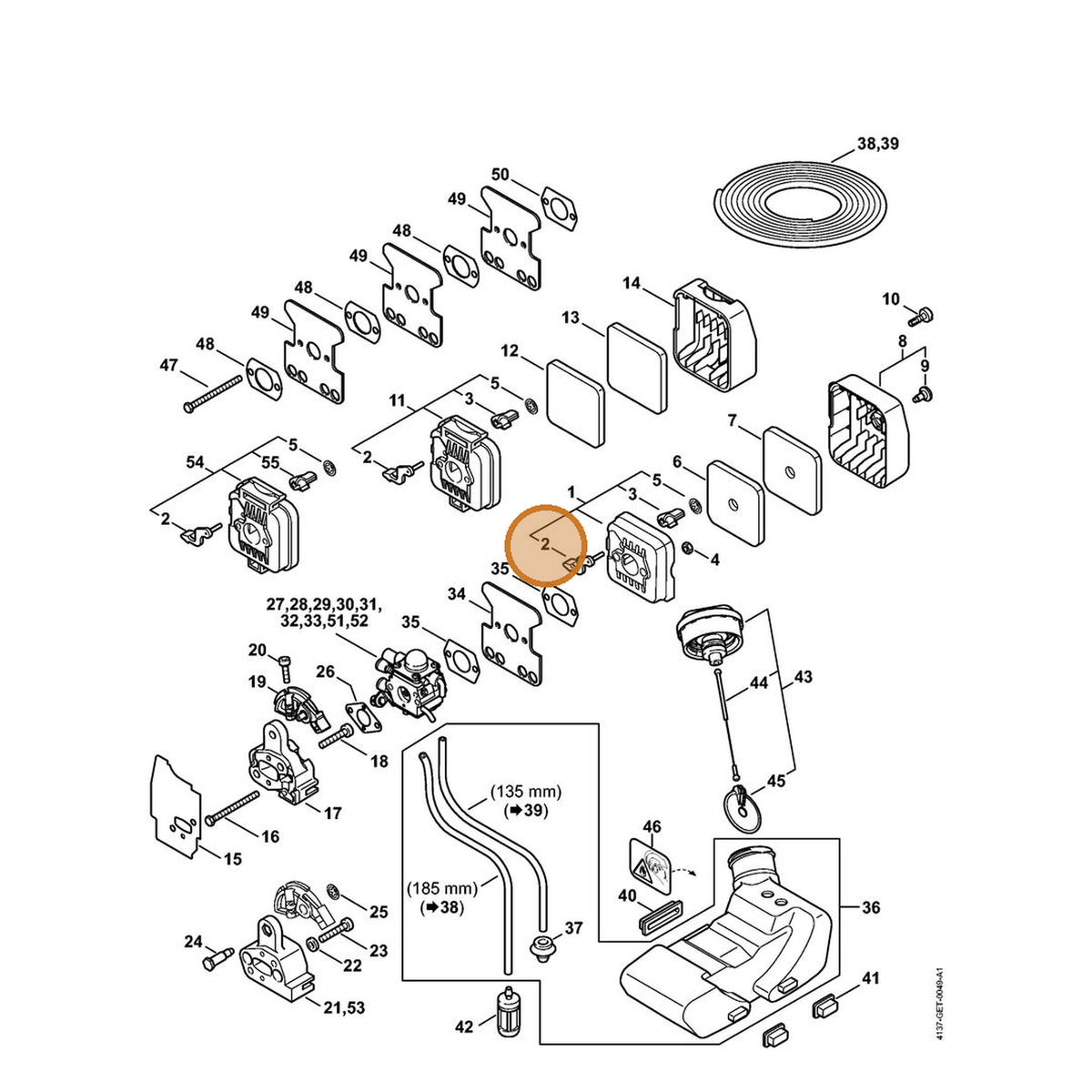 STIHL part 4137-141-3700 — IPL diagram snippet (6x zoom, amber highlight)
