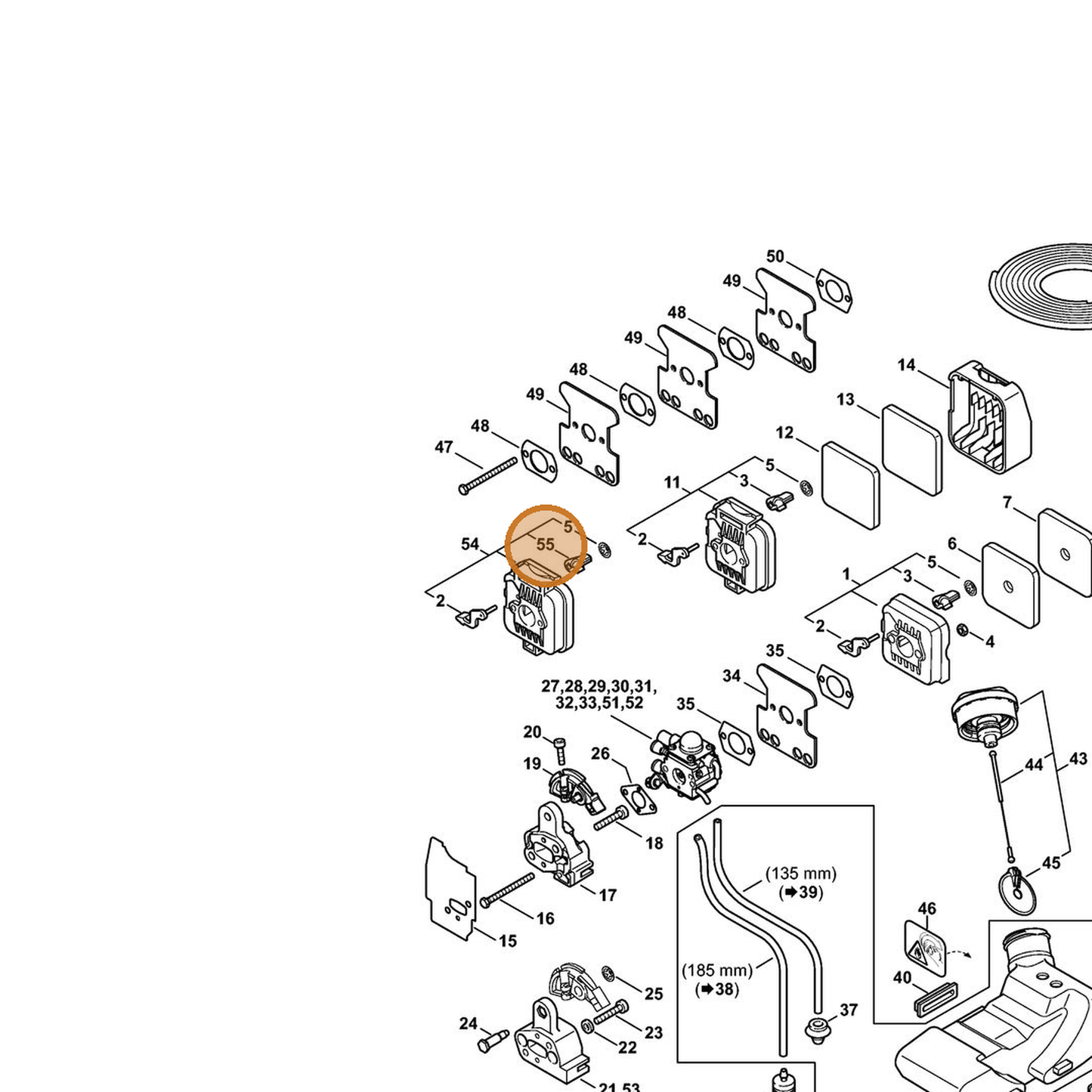 STIHL part 4137-141-3800 — IPL diagram snippet (6x zoom, amber highlight)