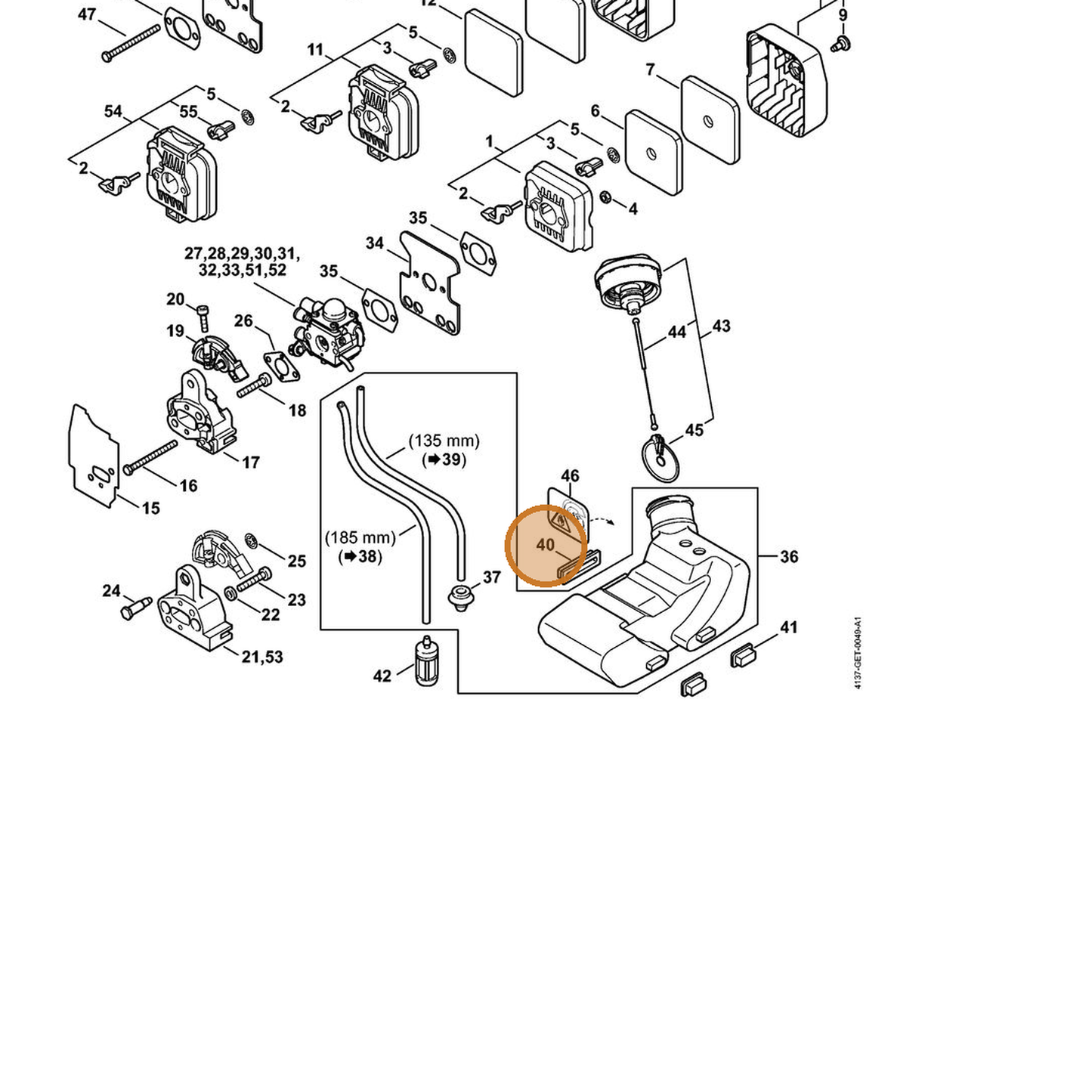 STIHL part 4137-352-8100 — IPL diagram snippet (6x zoom, amber highlight)