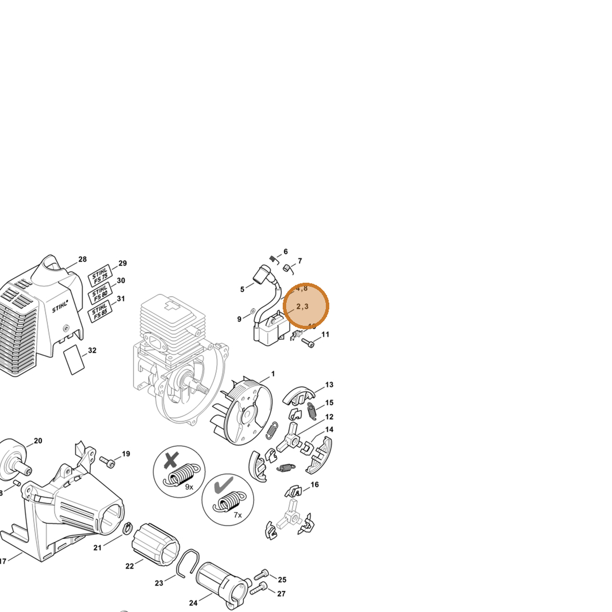 STIHL part 4137-400-1350 — IPL diagram snippet (6x zoom, amber highlight)