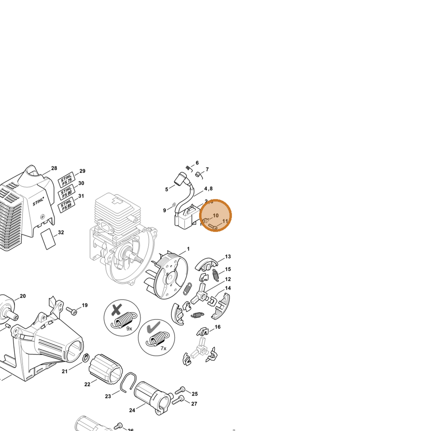 STIHL part 4137-405-1600 — IPL diagram snippet (6x zoom, amber highlight)