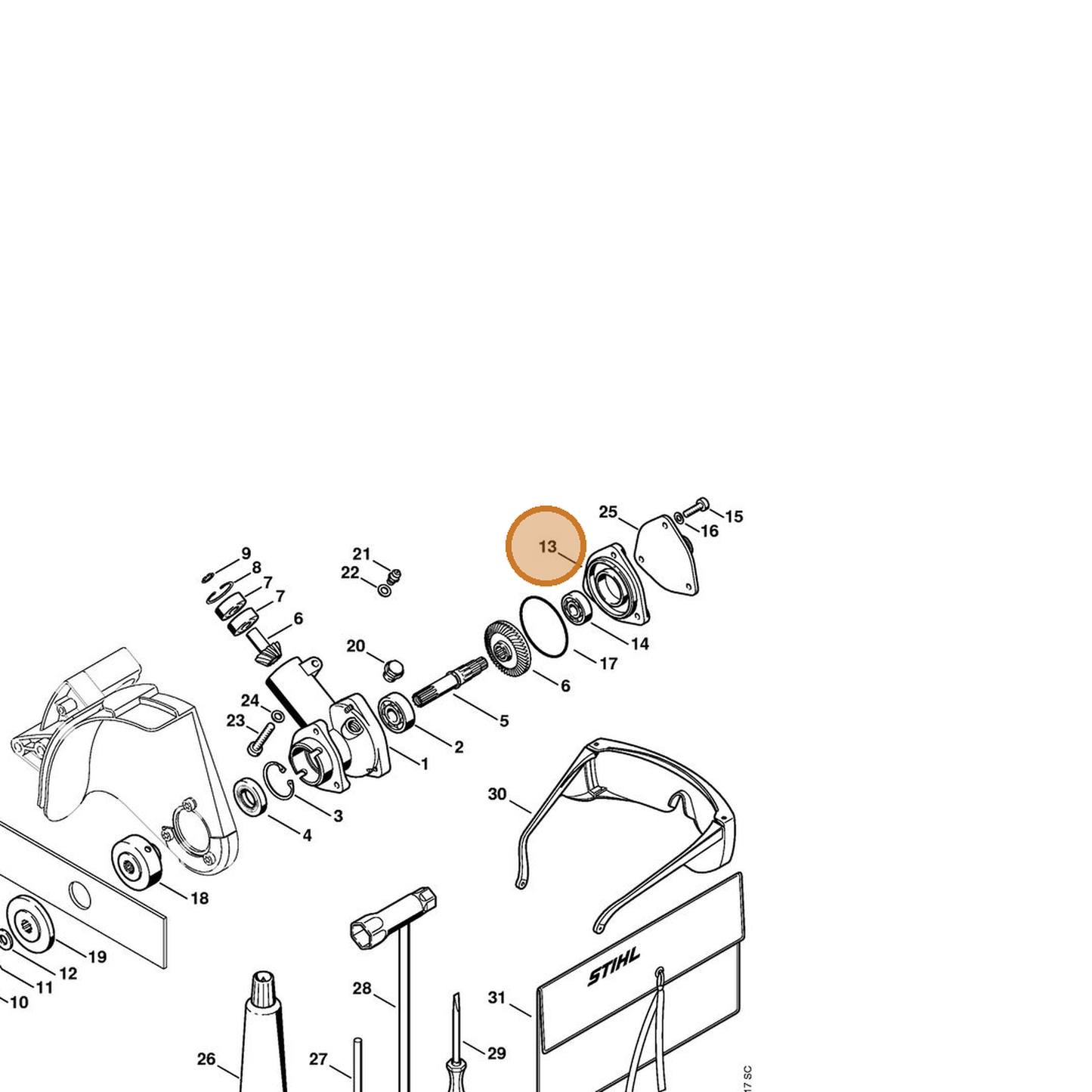 STIHL part 4137-641-0400 — IPL diagram snippet (6x zoom, amber highlight)