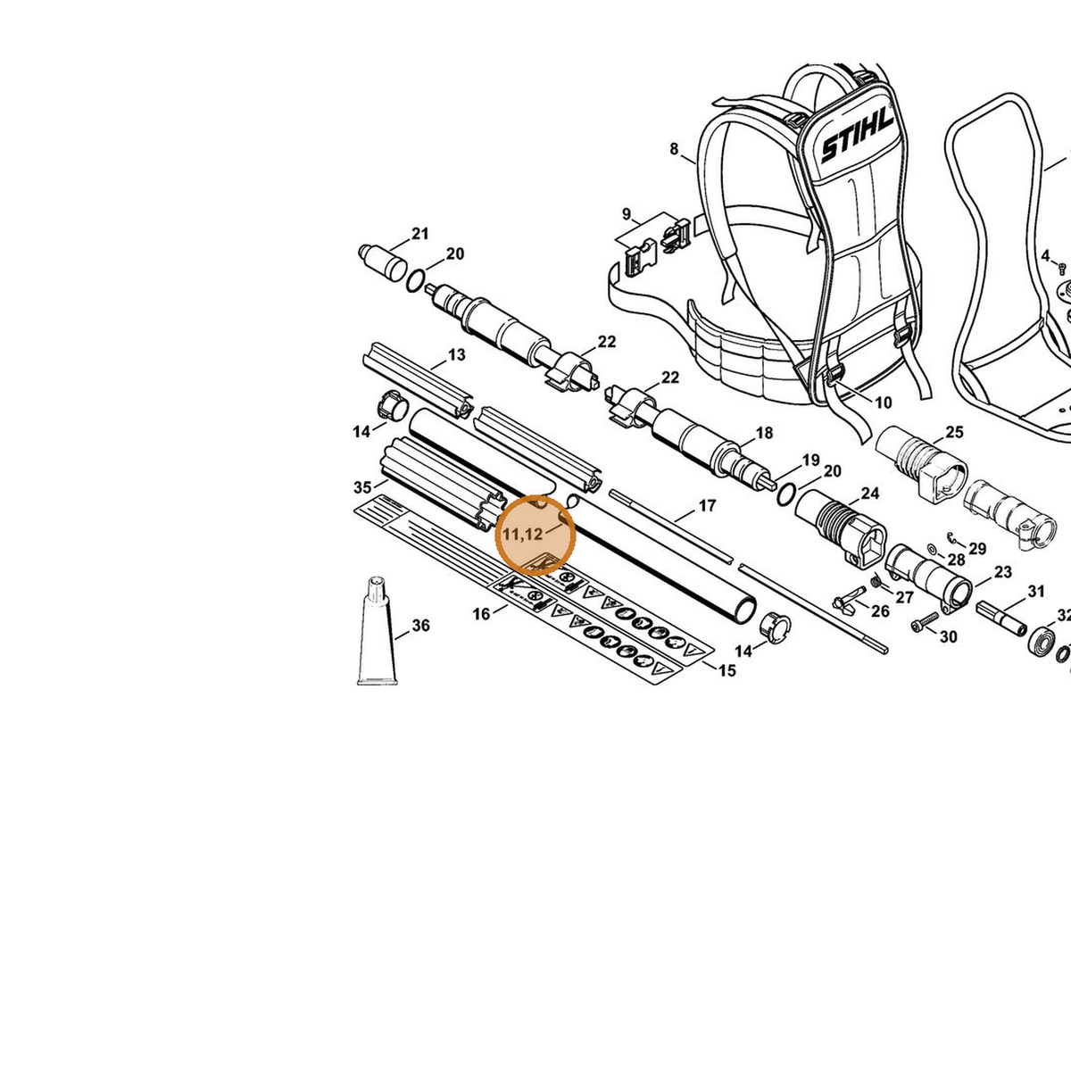 STIHL part 4137-710-7100 — IPL diagram snippet (6x zoom, amber highlight)