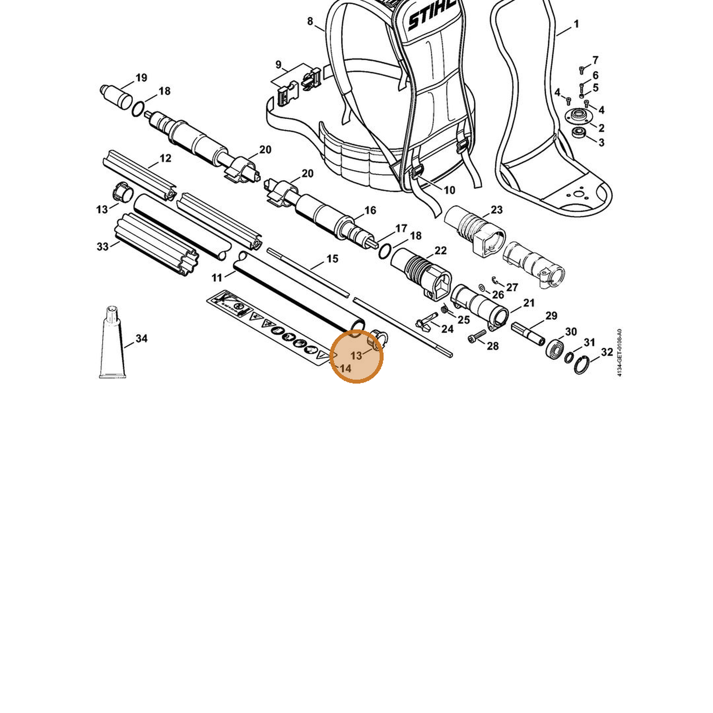 STIHL part 4137-711-2101 — IPL diagram snippet (6x zoom, amber highlight)